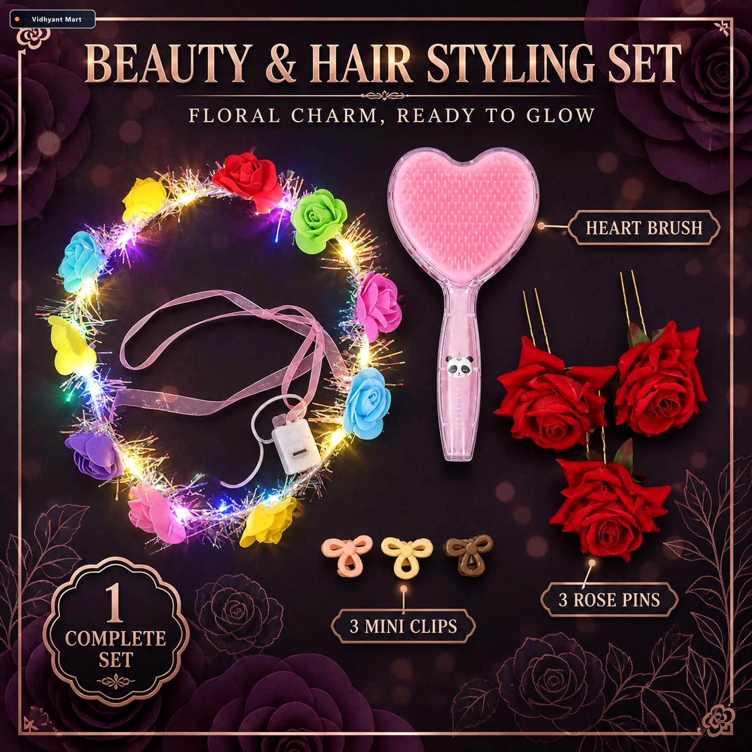 Vidhyant Mart Beauty Hair Styling Combo Set Floral Accessories D 3