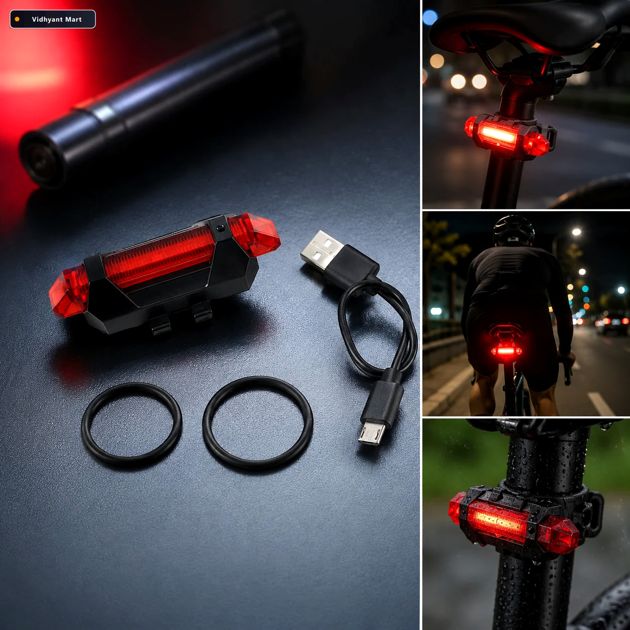 Vidhyant Mart Bicycle Led Tail Light Usb Rechargeable High Visib 1