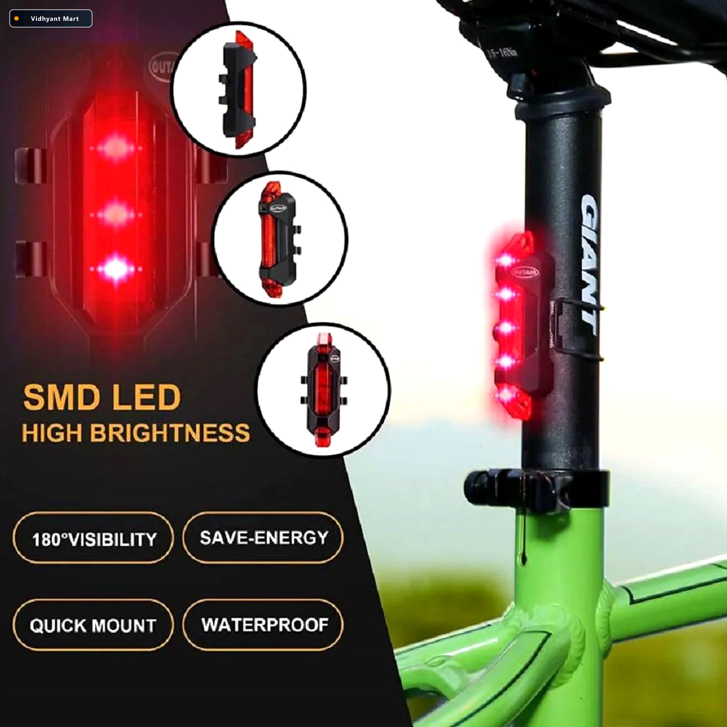 Vidhyant Mart Bicycle Led Tail Light Usb Rechargeable High Visib 2