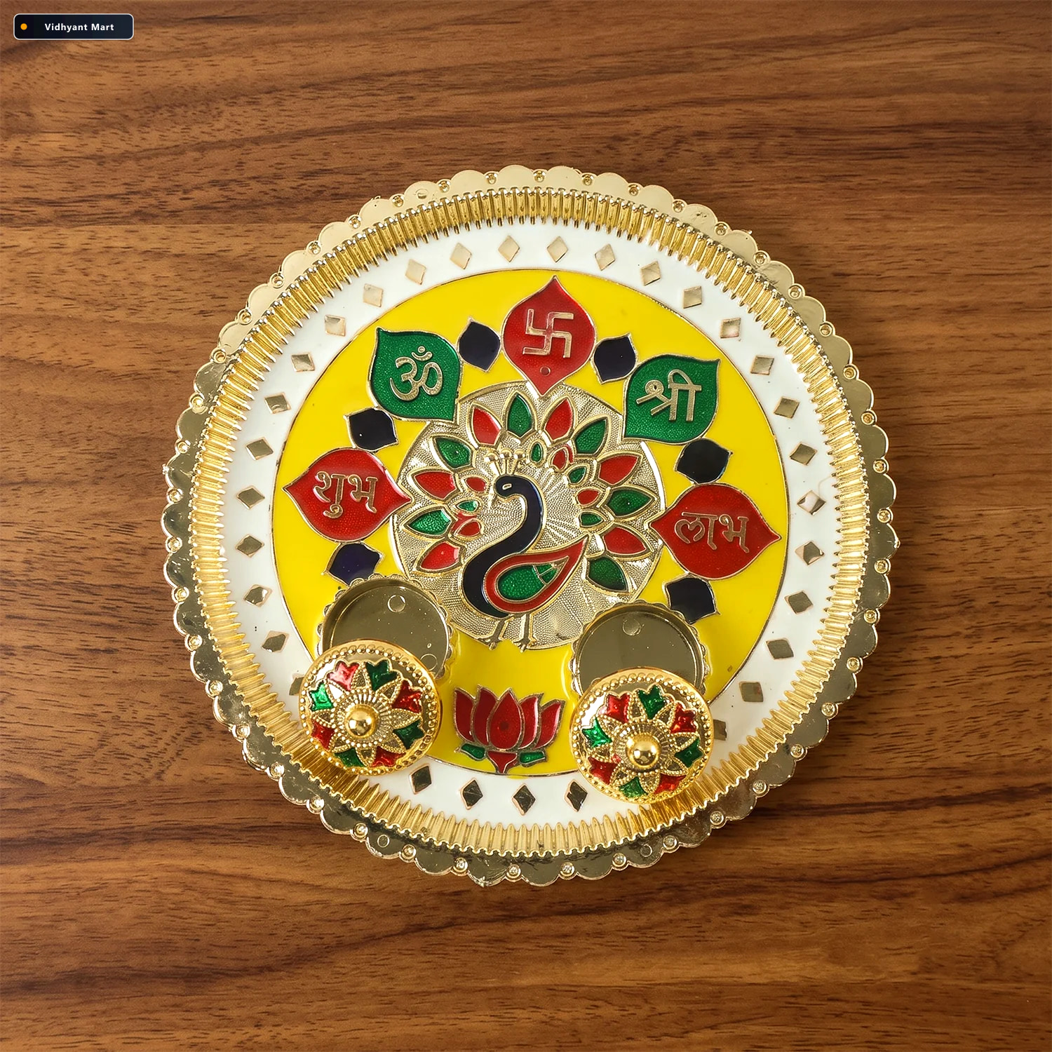 Vidhyant Mart Big Decorative Pooja Thali Golden Meenakari Puja P 3
