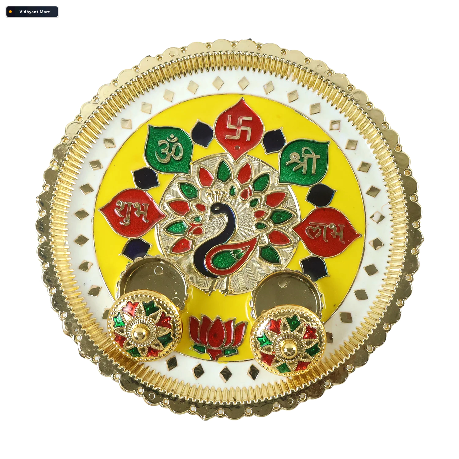 Vidhyant Mart Big Decorative Pooja Thali Golden Meenakari Puja P 4