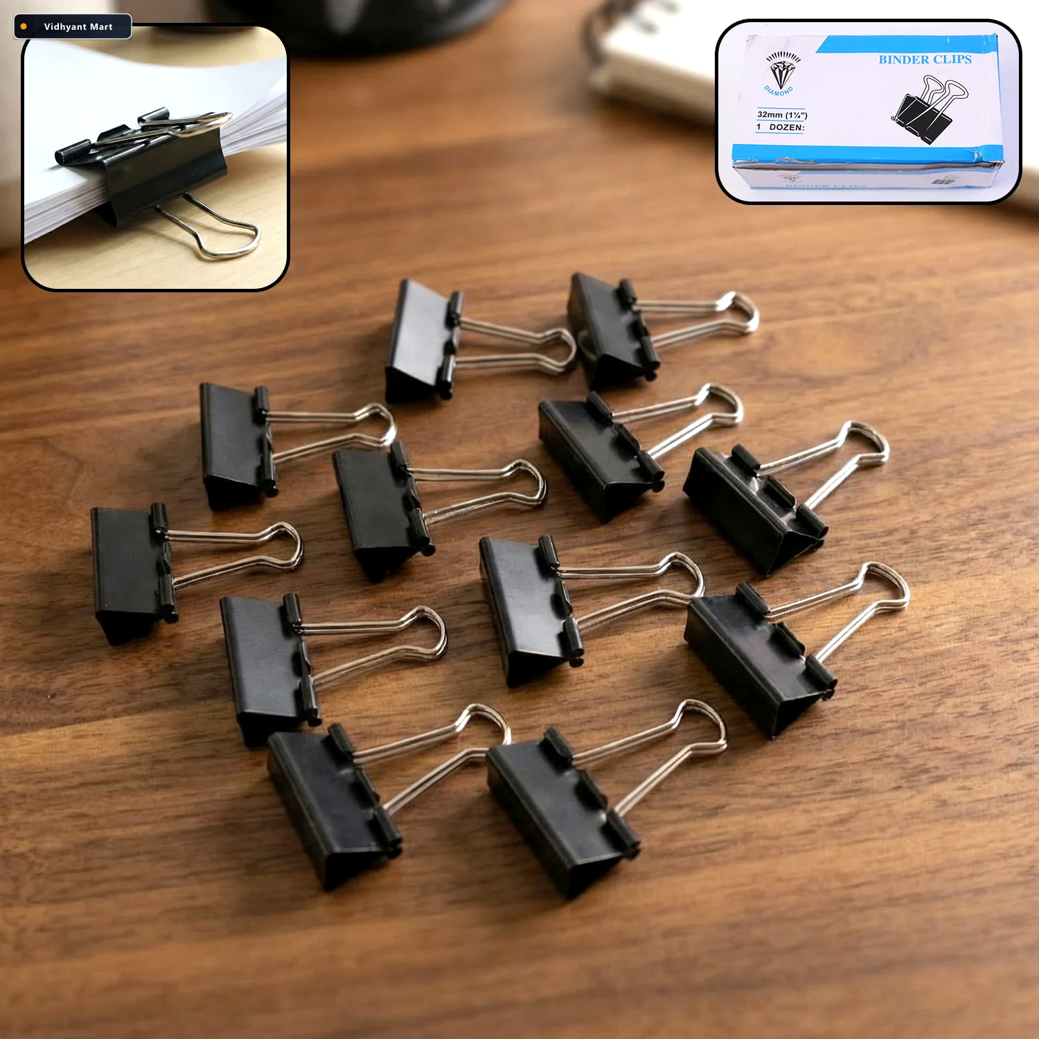 Vidhyant Mart Binder Clips 32mm Heavy Duty Strong Metal Clips 12 1