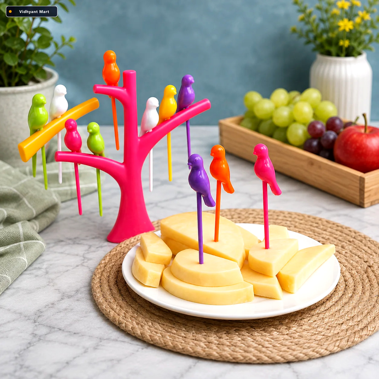 Vidhyant Mart Bird Fruit Forks With Tree Holder Cute Kids Table 1