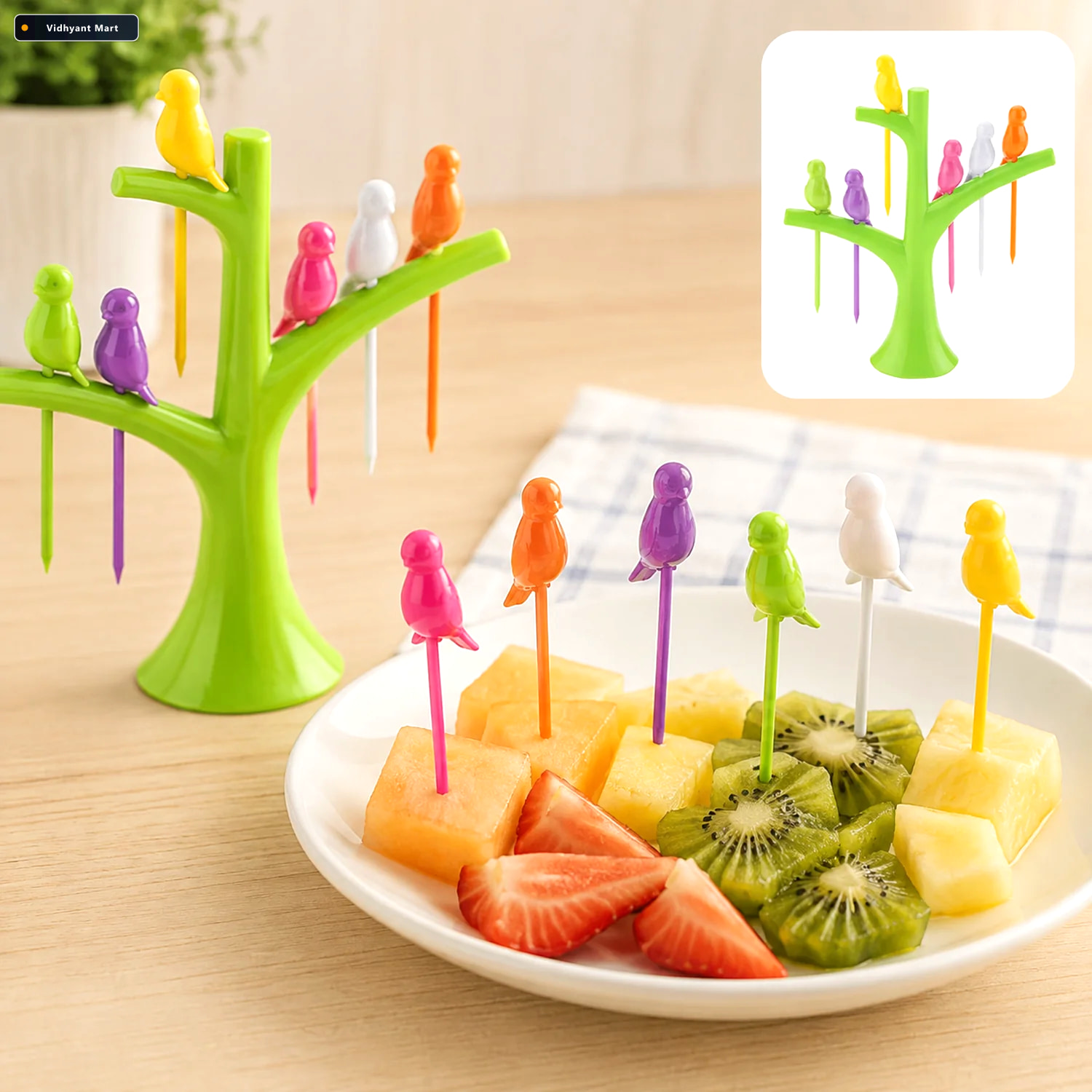 Vidhyant Mart Bird Fruit Forks With Tree Holder Cute Kids Table 2