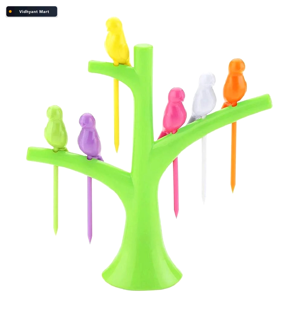 Vidhyant Mart Bird Fruit Forks With Tree Holder Cute Kids Table 3