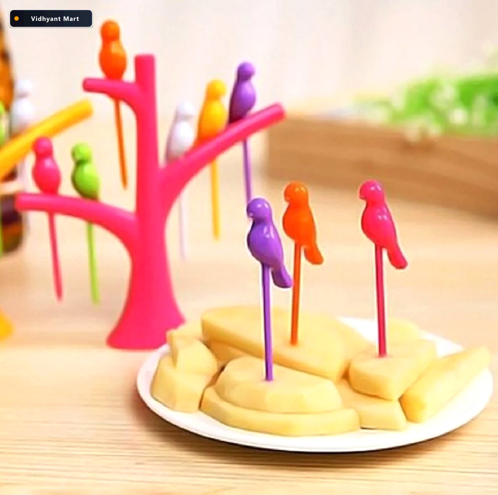 Vidhyant Mart Bird Fruit Forks With Tree Holder Cute Kids Table 4
