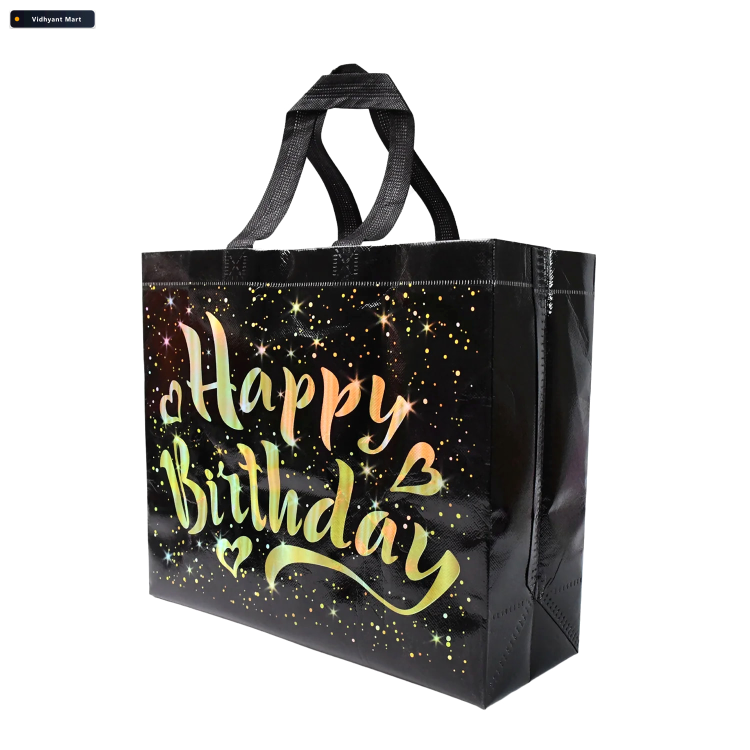 Vidhyant Mart Birthday Gift Bag With Gold Stars Reusable Black T 4