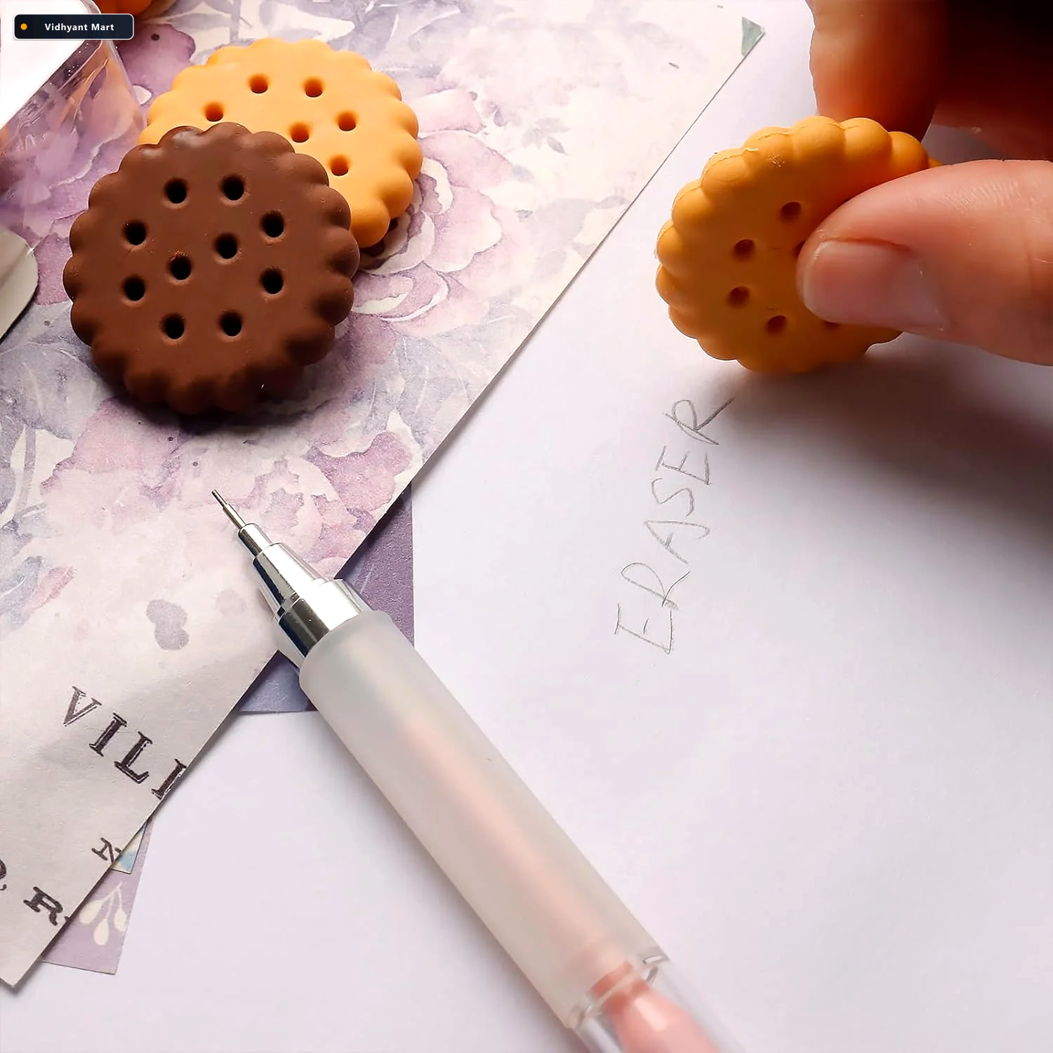 Vidhyant Mart Biscuit Erasers Fun Kids Stationery Set 6 Pcs Writ 1