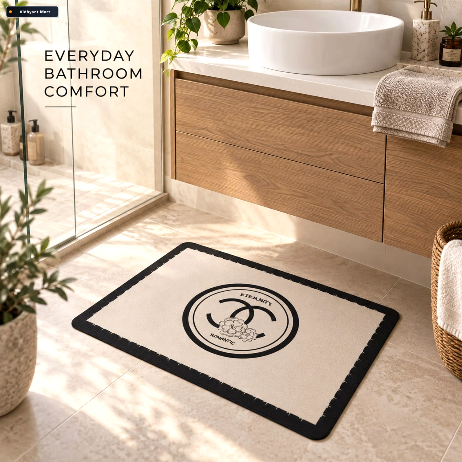 Vidhyant Mart Black And Cream Bath Mat Soft Textured Absorbent F 2