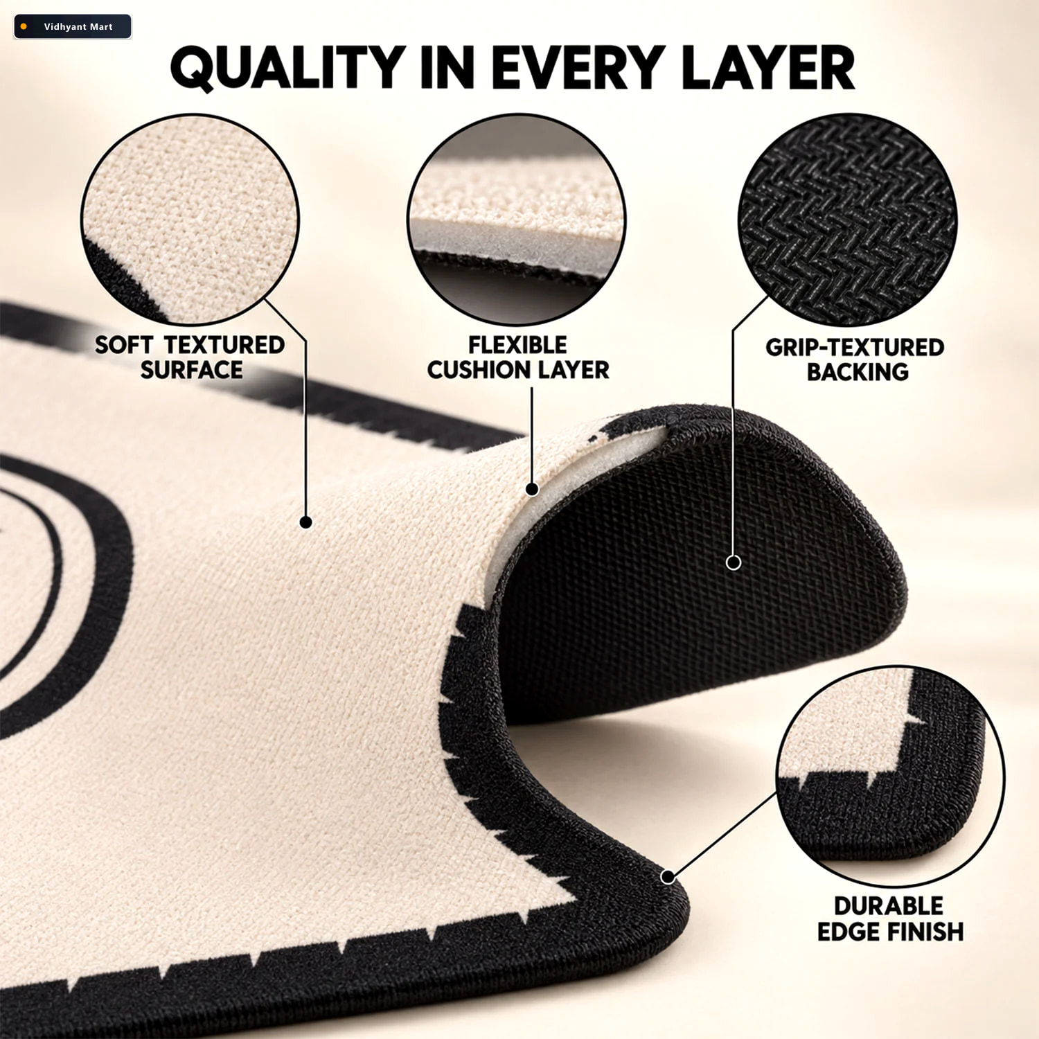 Vidhyant Mart Black And Cream Bath Mat Soft Textured Absorbent F 3
