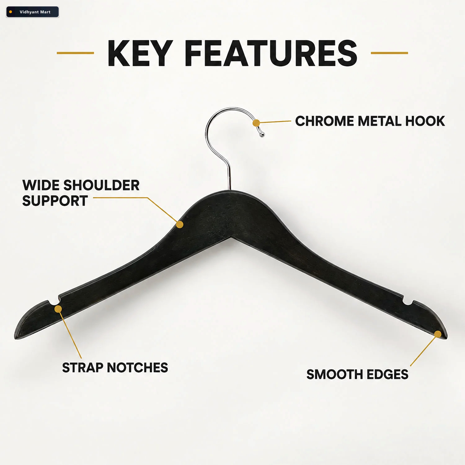 Vidhyant Mart Black Clothes Hangers With Swivel Hook For Shirts 2