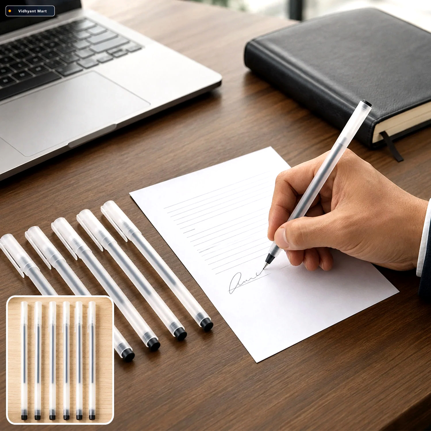 Vidhyant Mart Black Gel Pens Set Of 6 Transparent Smooth Writing 1