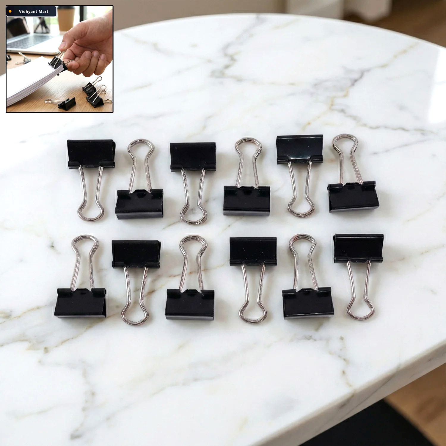 Vidhyant Mart Black Metal Binder Clips 19mm Strong 12 Piece Set 1
