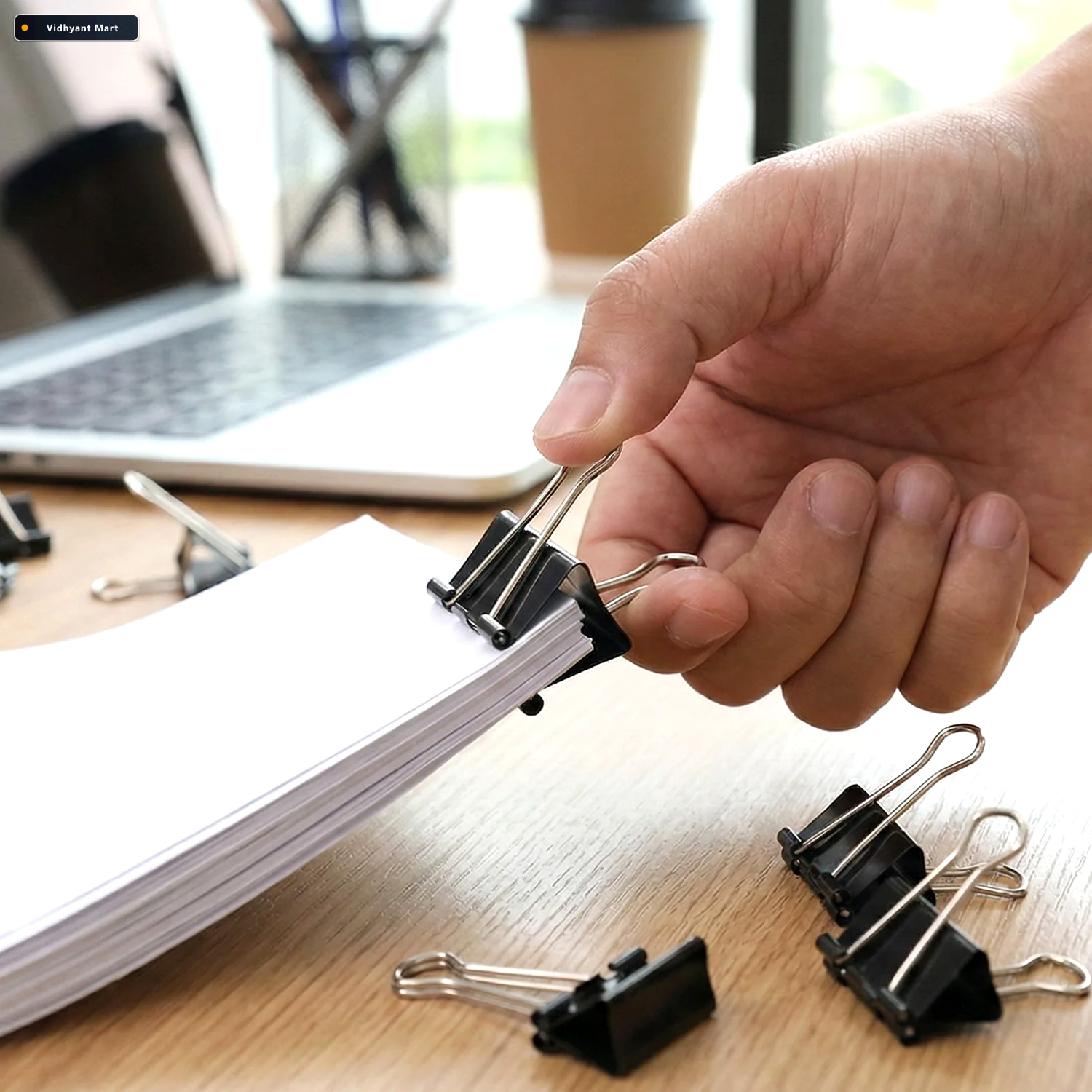 Vidhyant Mart Black Metal Binder Clips Strong 15mm Paper Holders 2