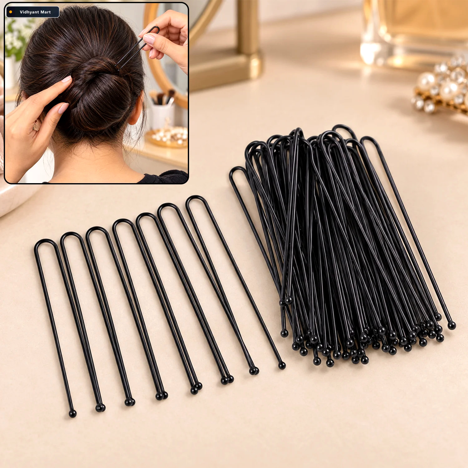 Vidhyant Mart Black Metal Hair Pins With Smooth Finish 32 Pc 1