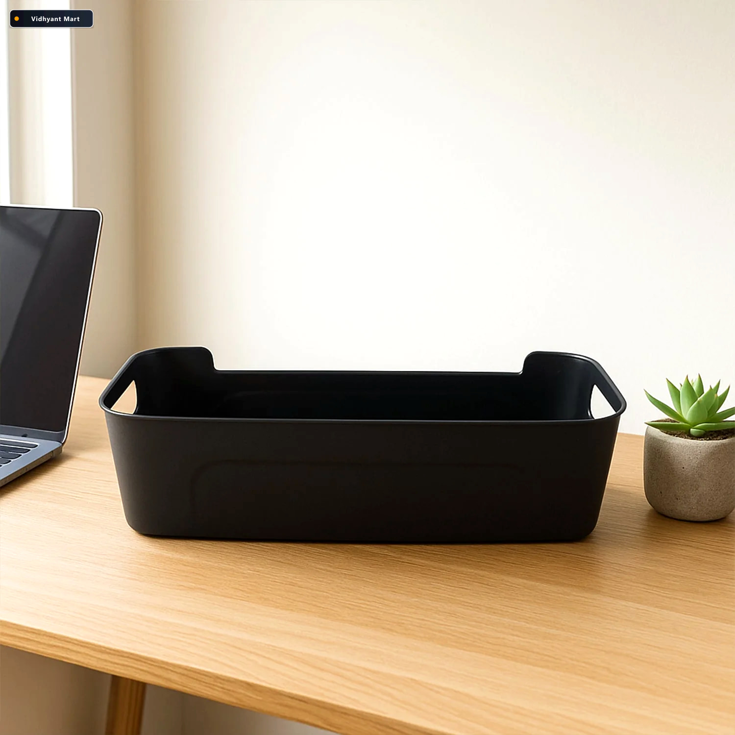 Vidhyant Mart Black Plastic Storage Basket Tray 4 Piece Stackabl 2