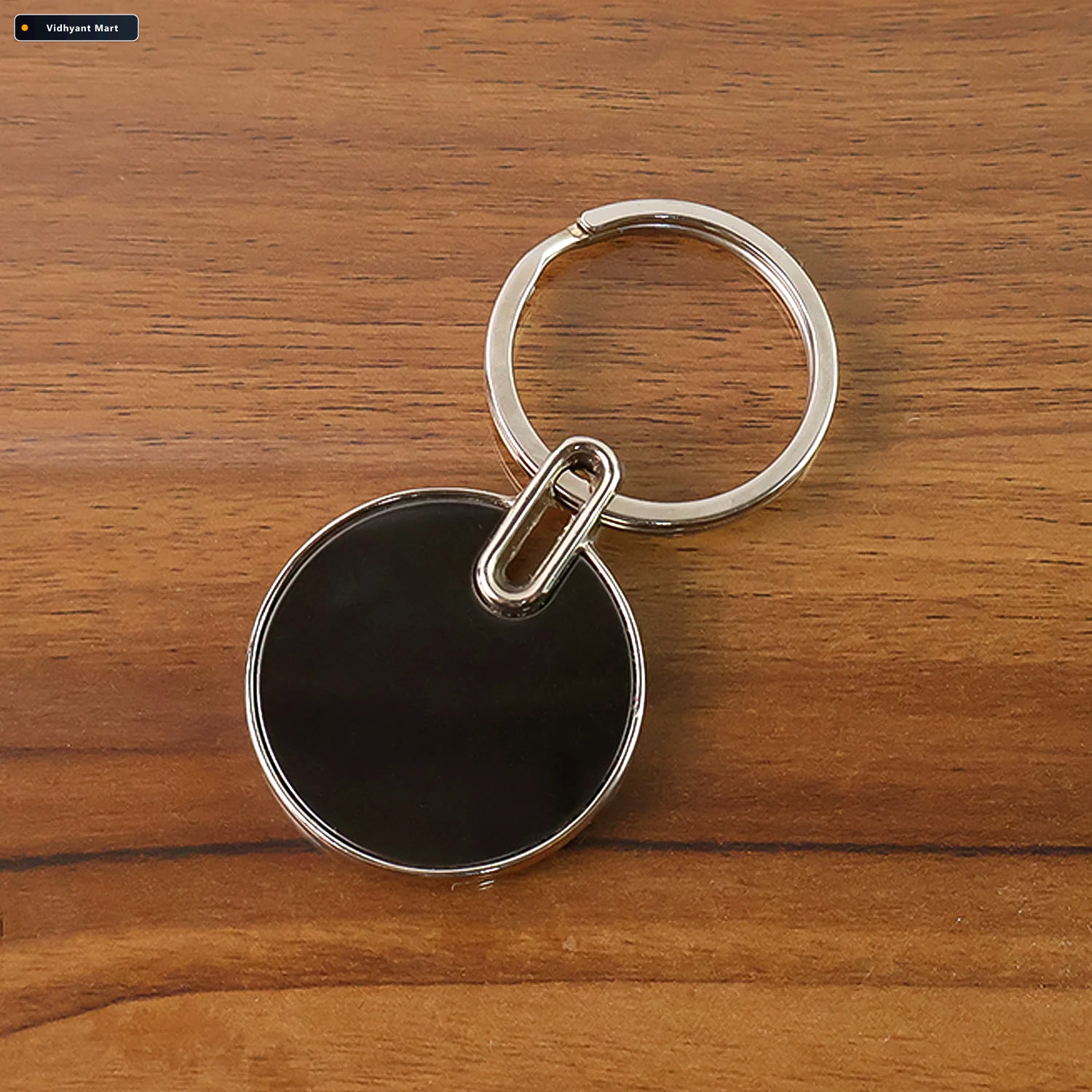 Vidhyant Mart Black Round Metal Keychain Durable Minimalist Key 1