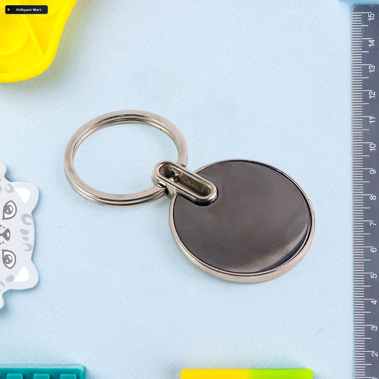 Vidhyant Mart Black Round Metal Keychain Durable Minimalist Key 2