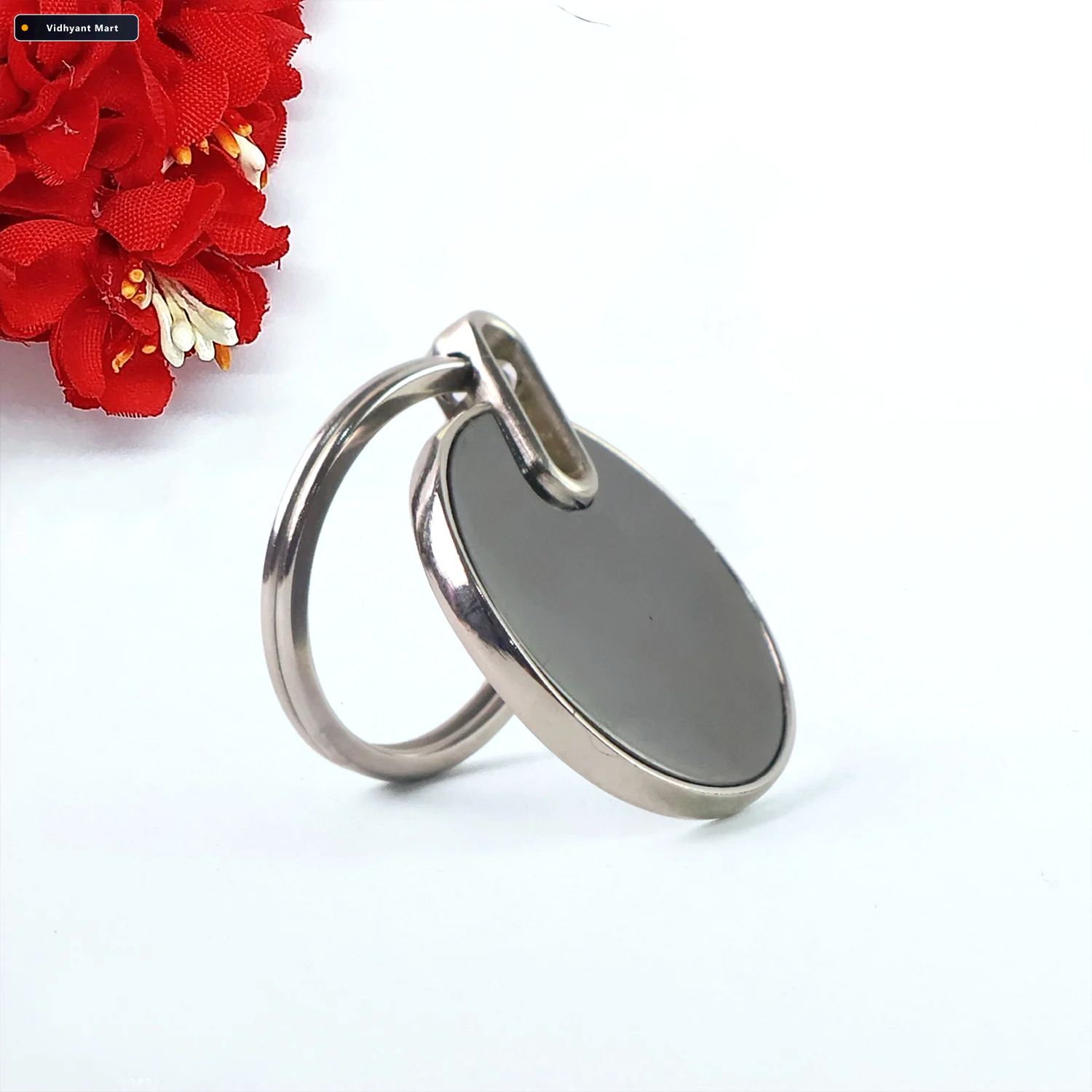 Vidhyant Mart Black Round Metal Keychain Durable Minimalist Key 3