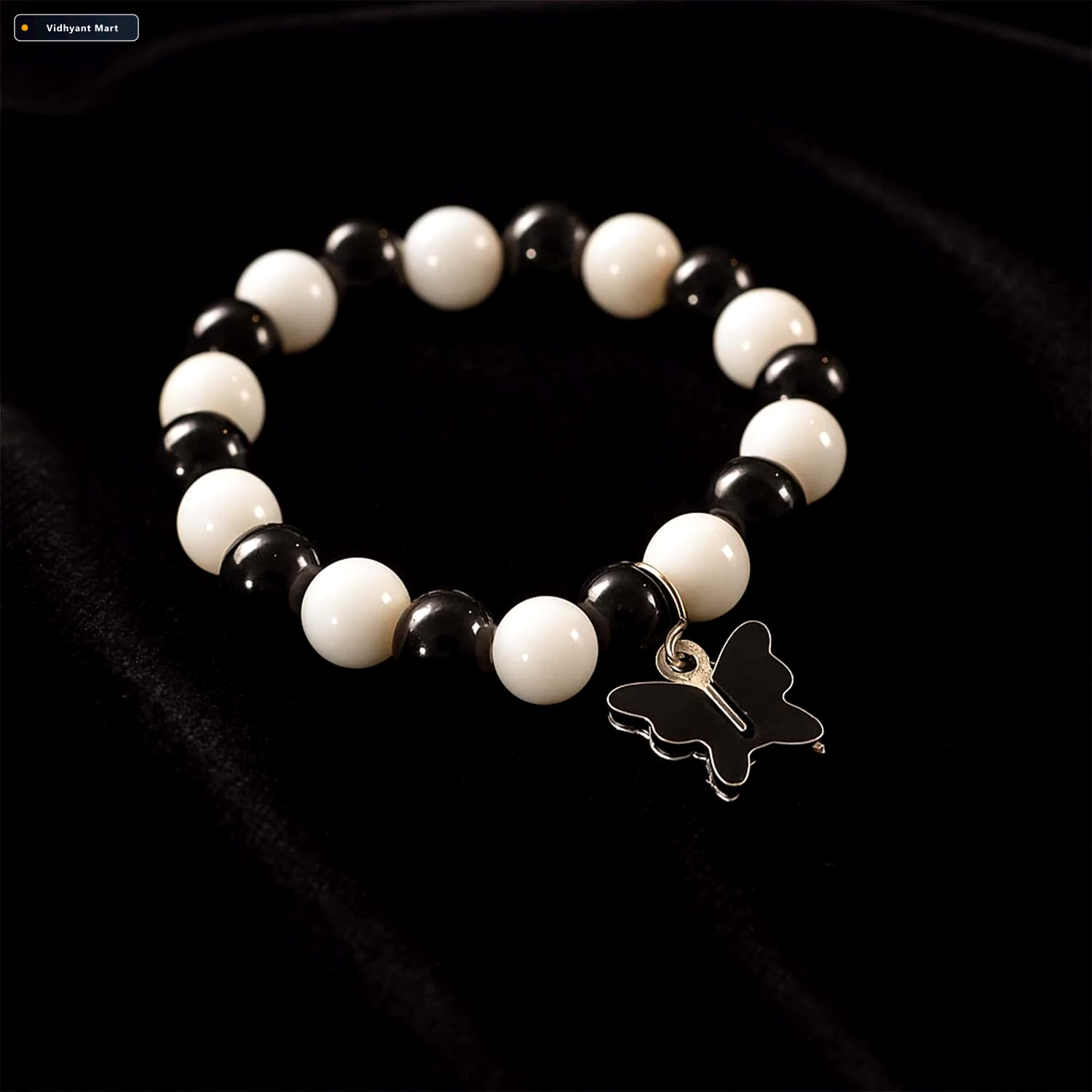 Vidhyant Mart Black White Beaded Bracelet With Cross Pendant Ele 2