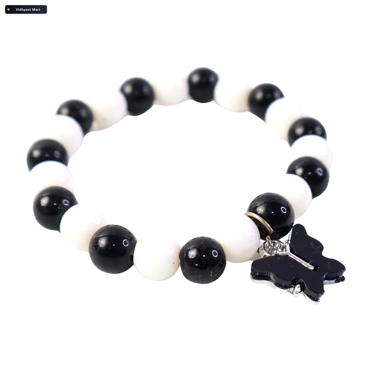 Vidhyant Mart Black White Beaded Bracelet With Cross Pendant Ele 4