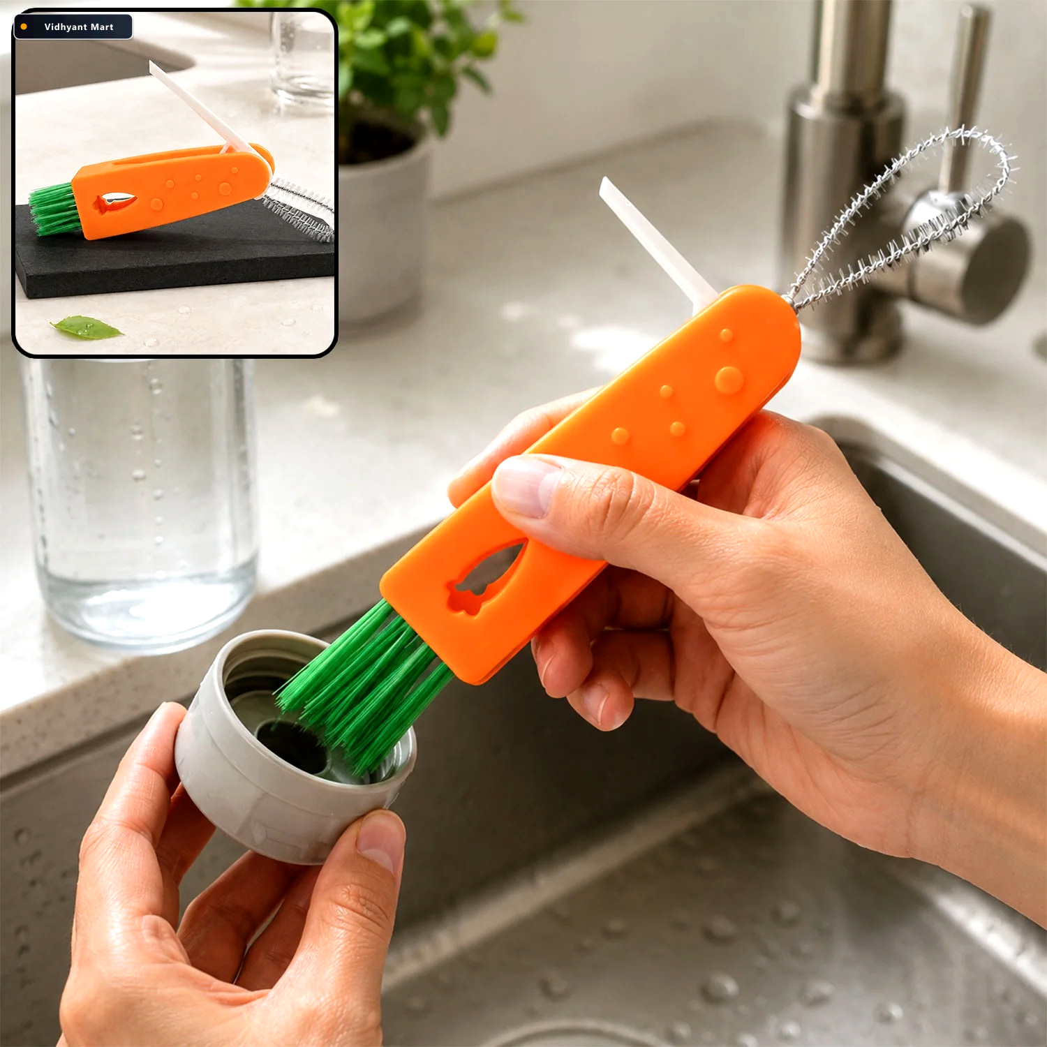 Vidhyant Mart Bottle Cleaning Brush 3 In 1 Multifunctional Spark 1