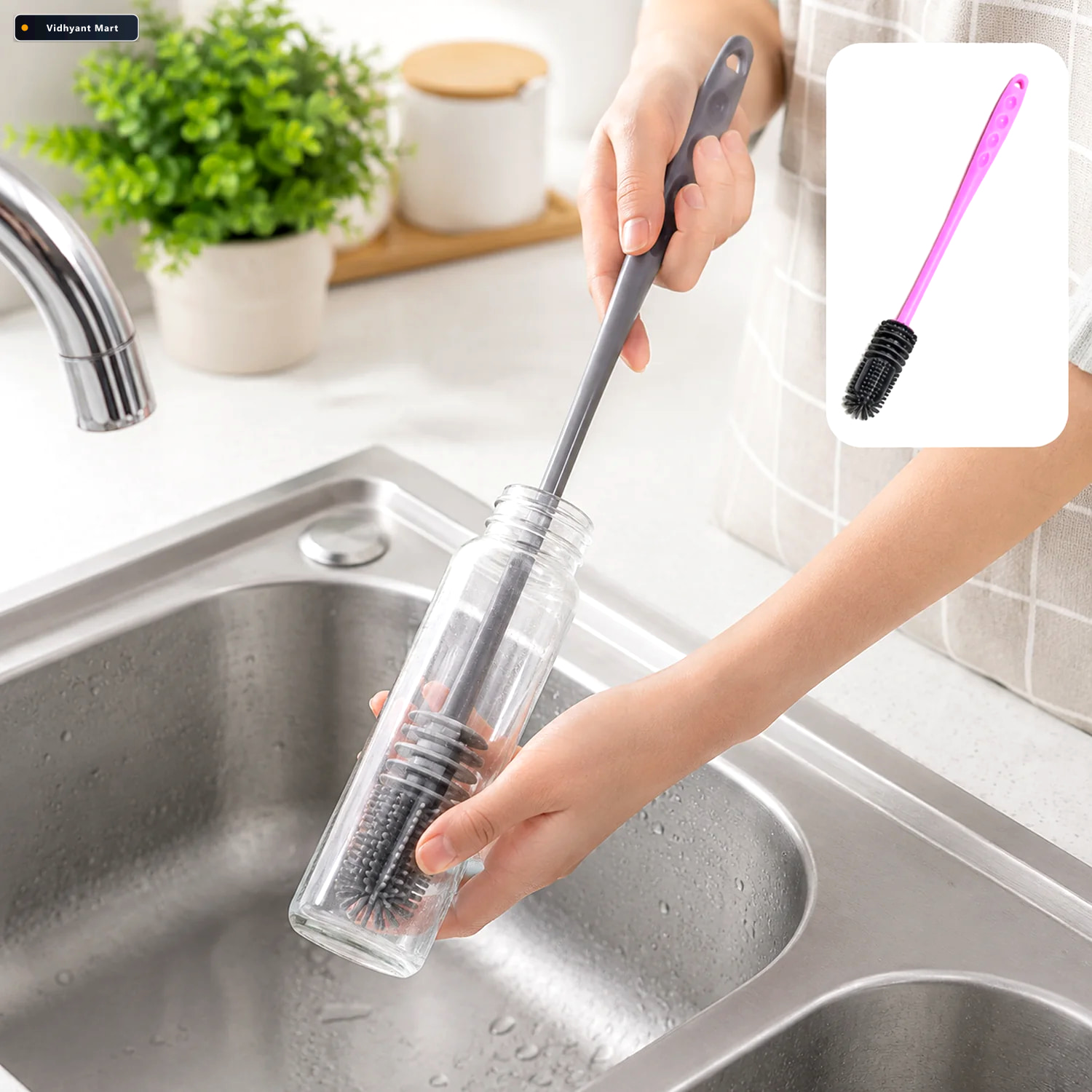Vidhyant Mart Bottle Cleaning Brush Long Handle Silicone For Nar 1