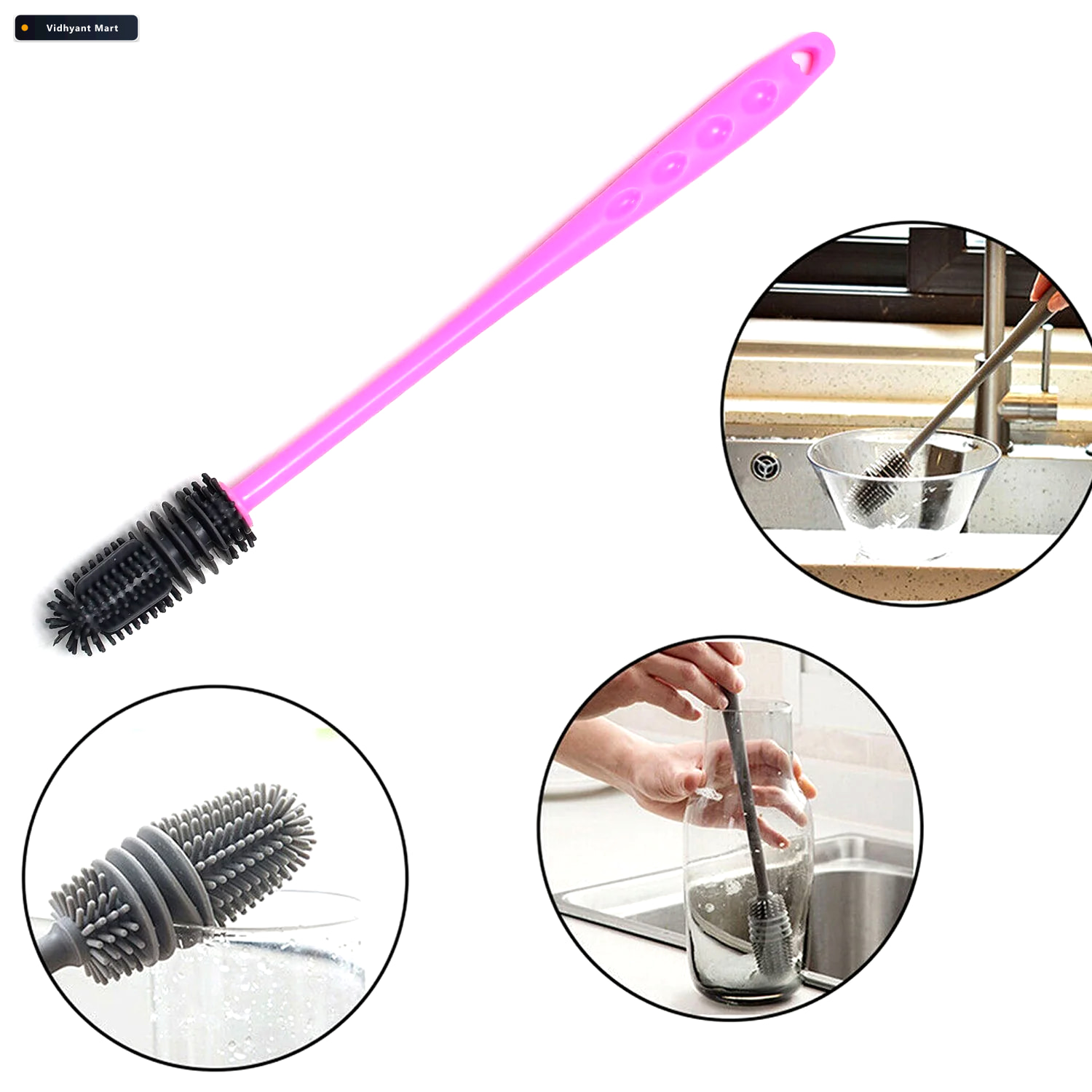 Vidhyant Mart Bottle Cleaning Brush Long Handle Silicone For Nar 2