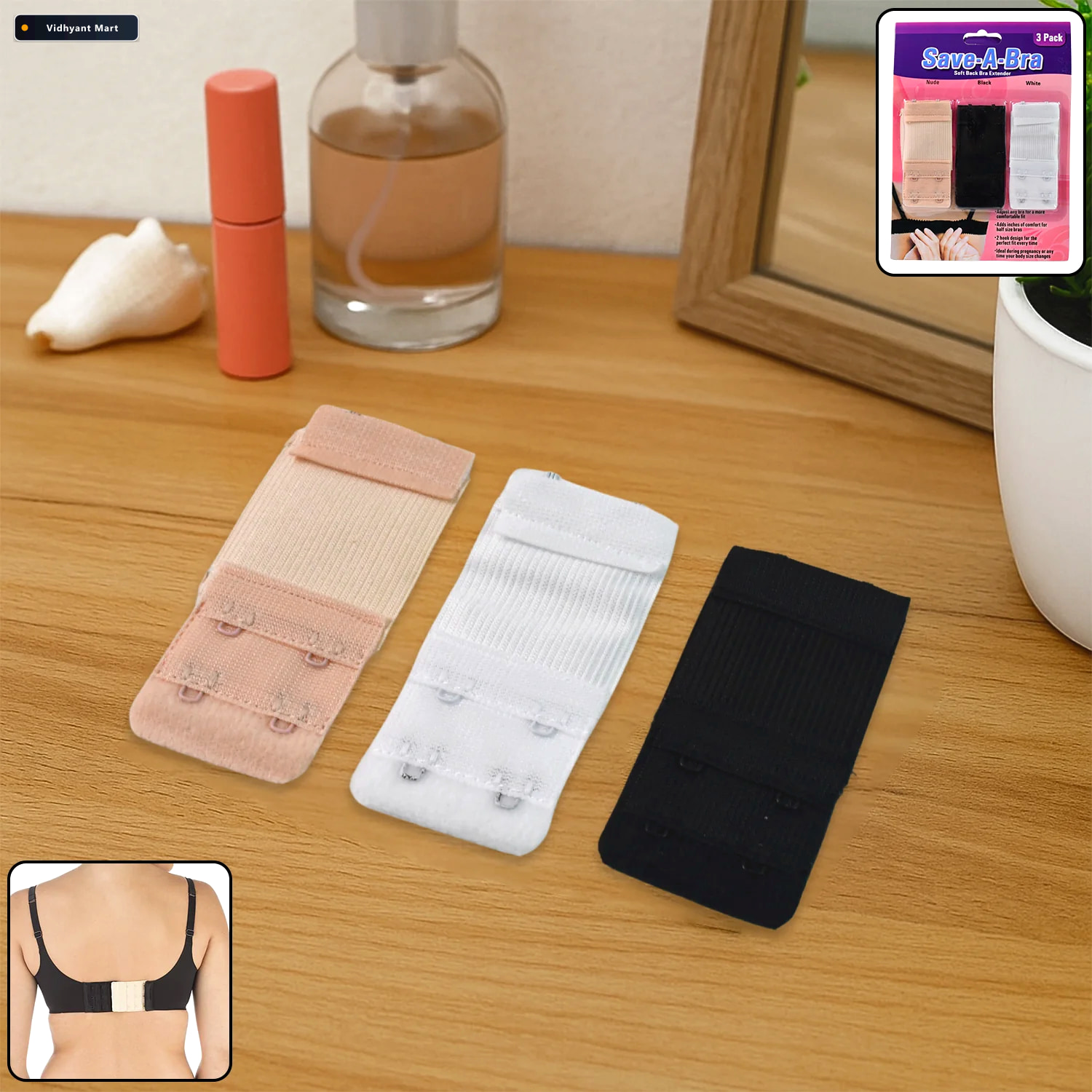 Vidhyant Mart Bra Extender Set Adjustable 3 Piece 2 Hook For Com 2