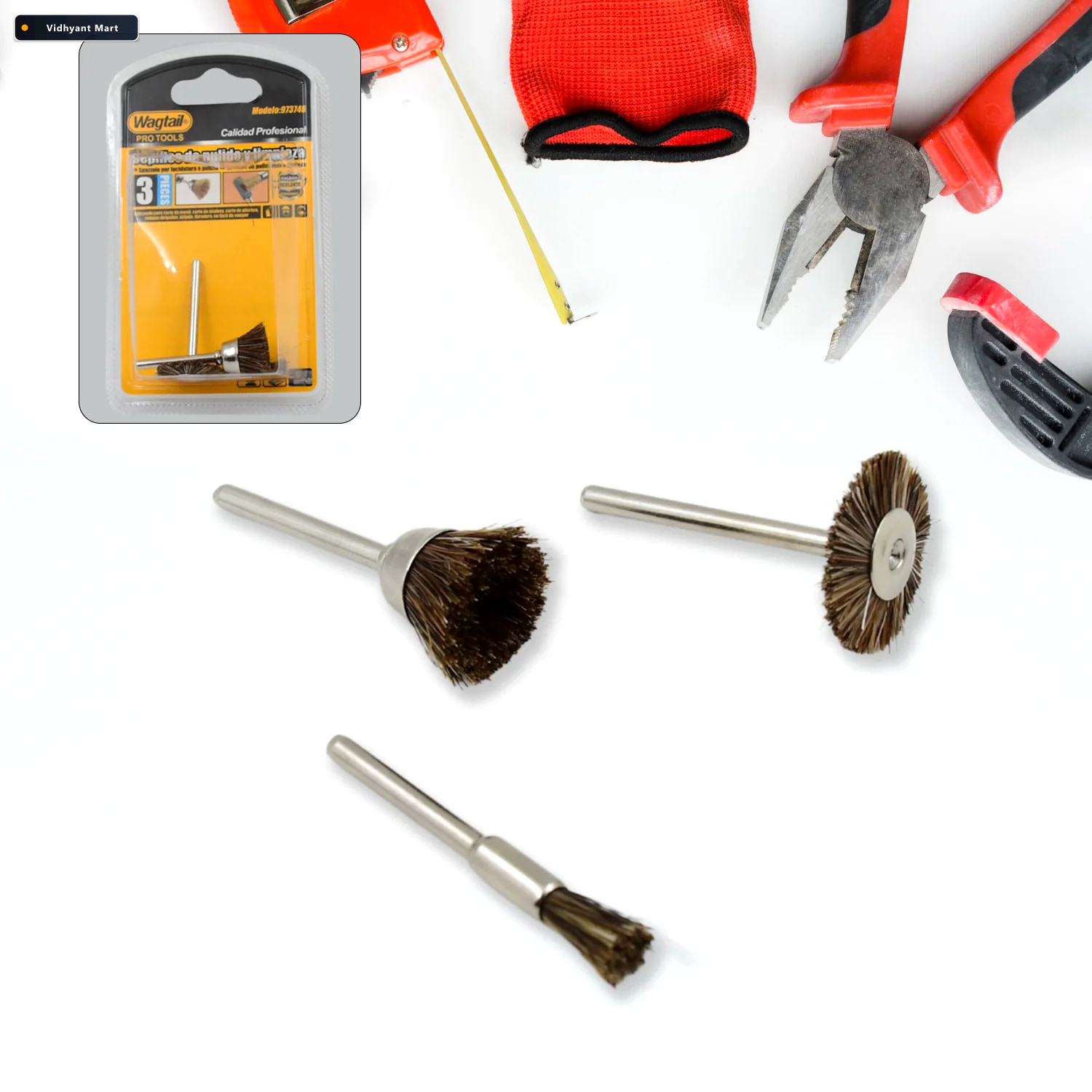 Vidhyant Mart Brass Wire Wheels 3 Pc Rust Metal Cleaning Set Too 3