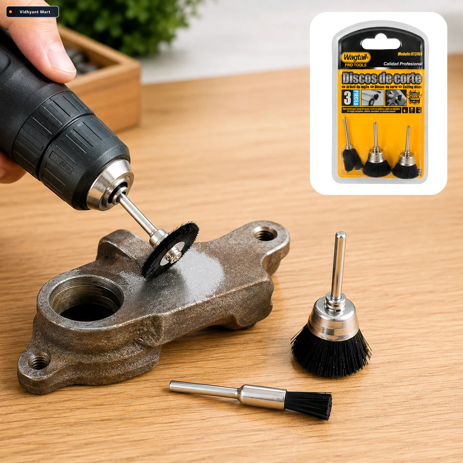 Vidhyant Mart Brass Wire Wheels 3 Pc Rust Removal Tool Set Toolm 1