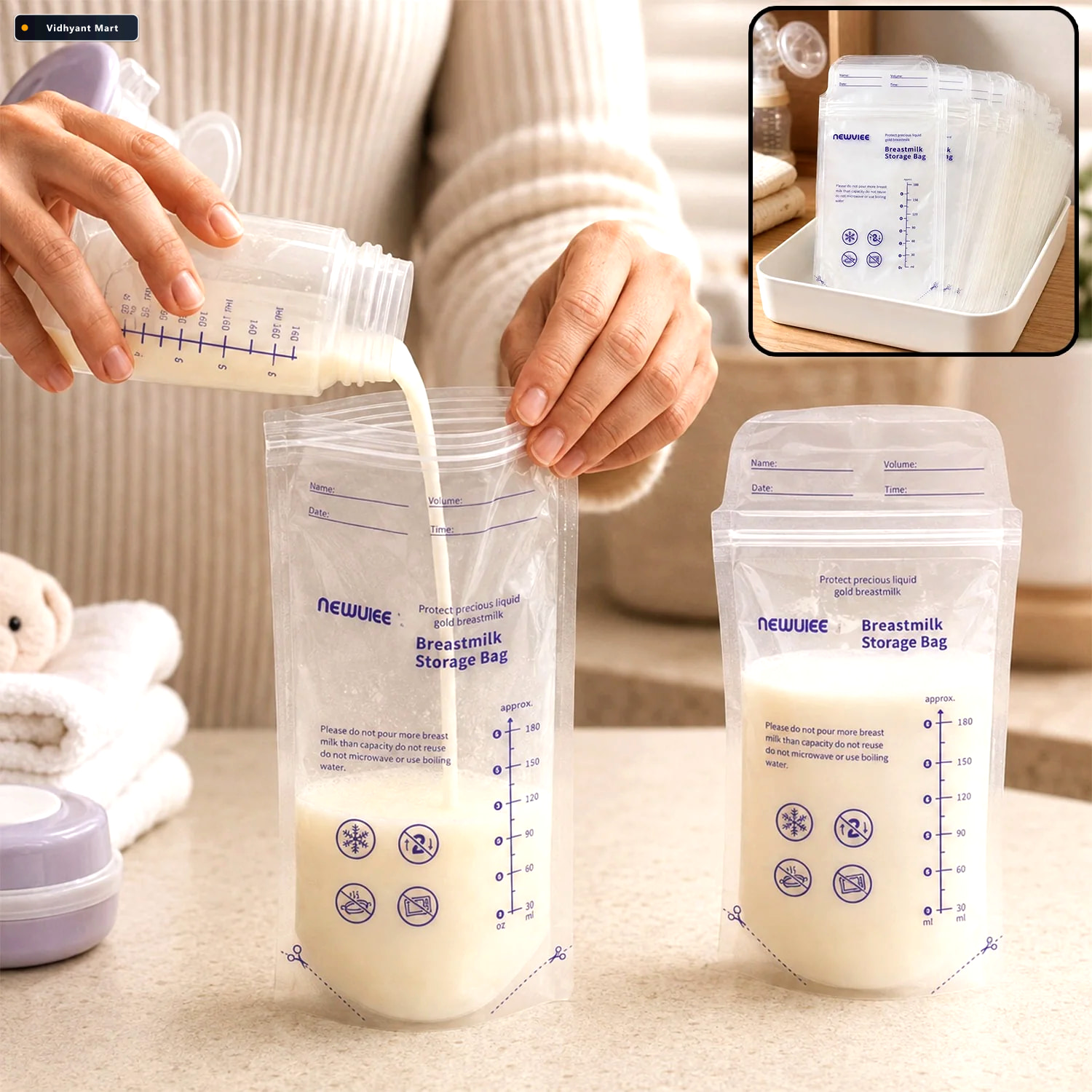 Vidhyant Mart Breastmilk Storage Bags Double Zipper Seal 60 Pcs 1