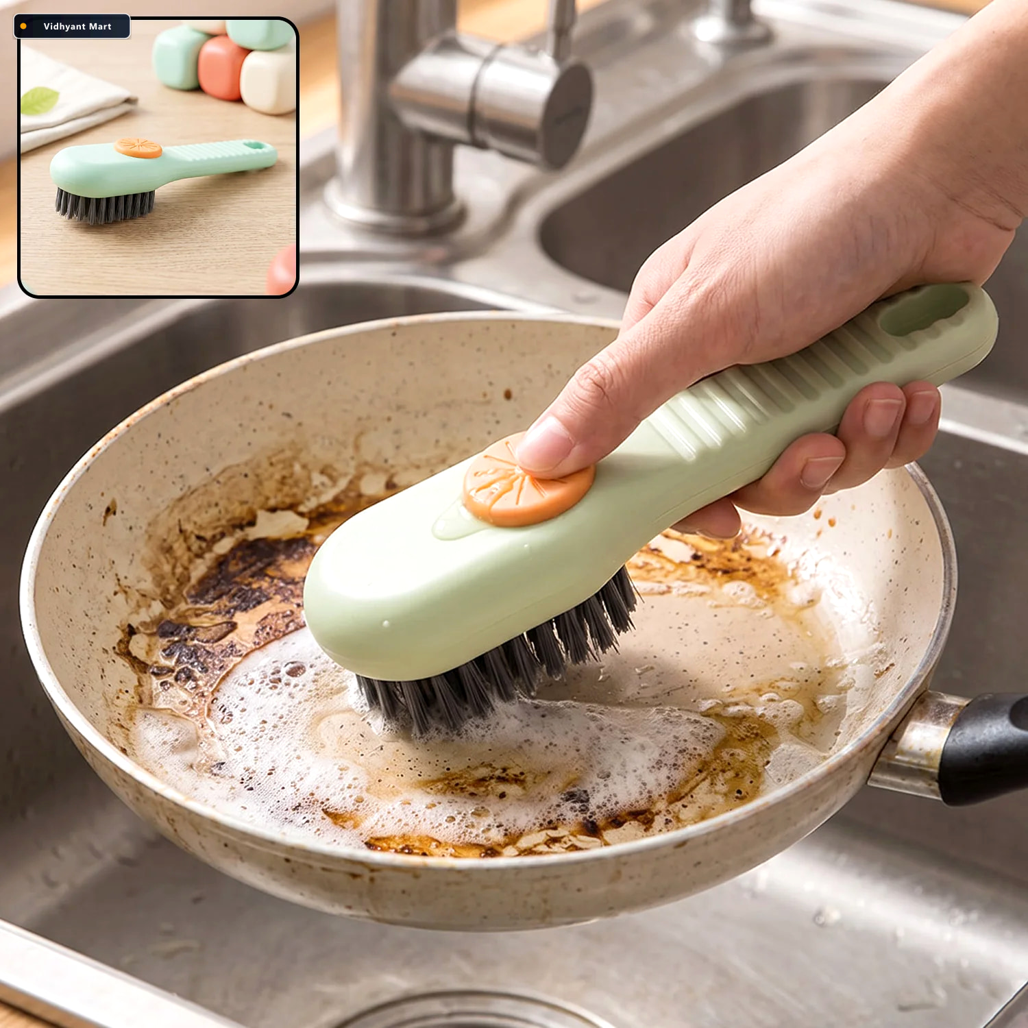 Vidhyant Mart Brush With Liquid Dispenser For Kitchen Utensil An 1