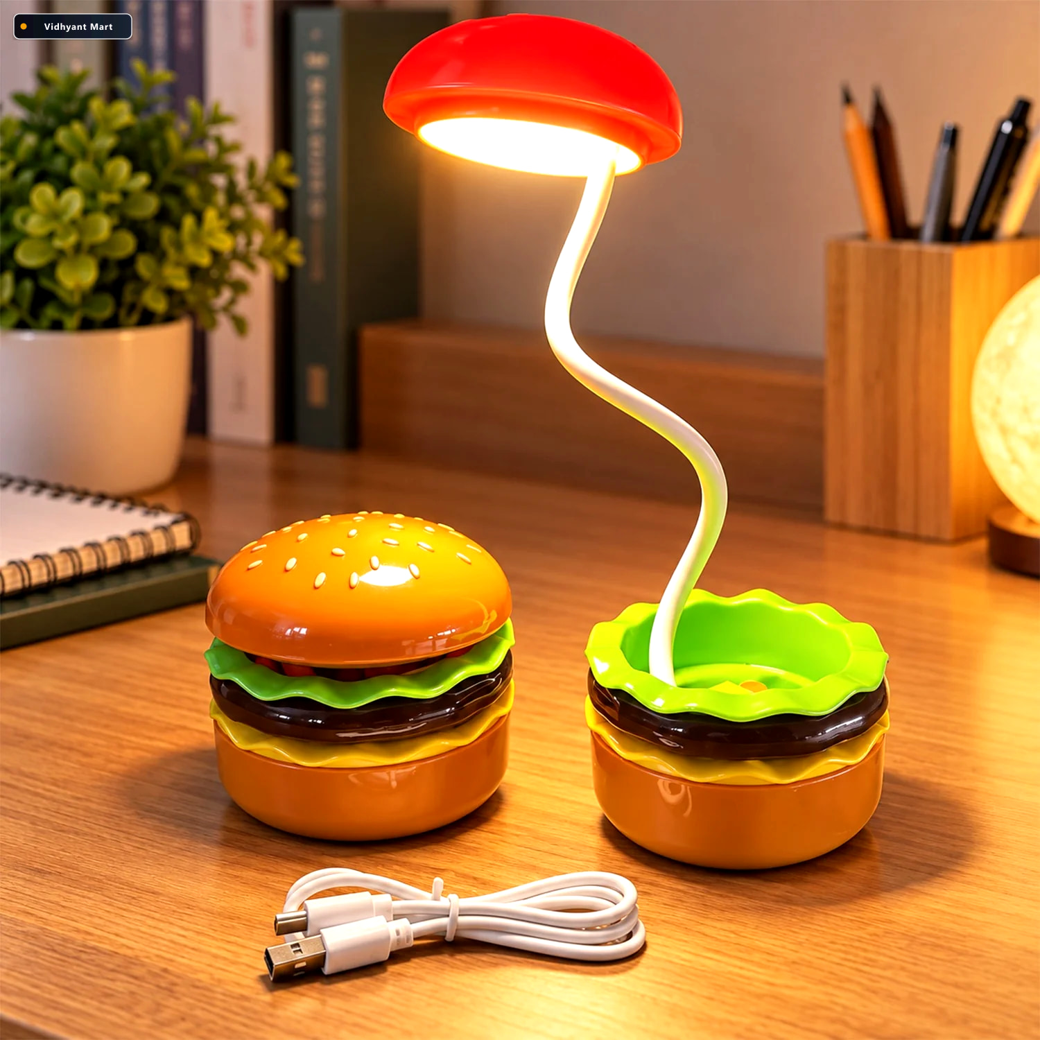 Vidhyant Mart Burger Shape Folding Led Lamp For Home Decor Cute 1