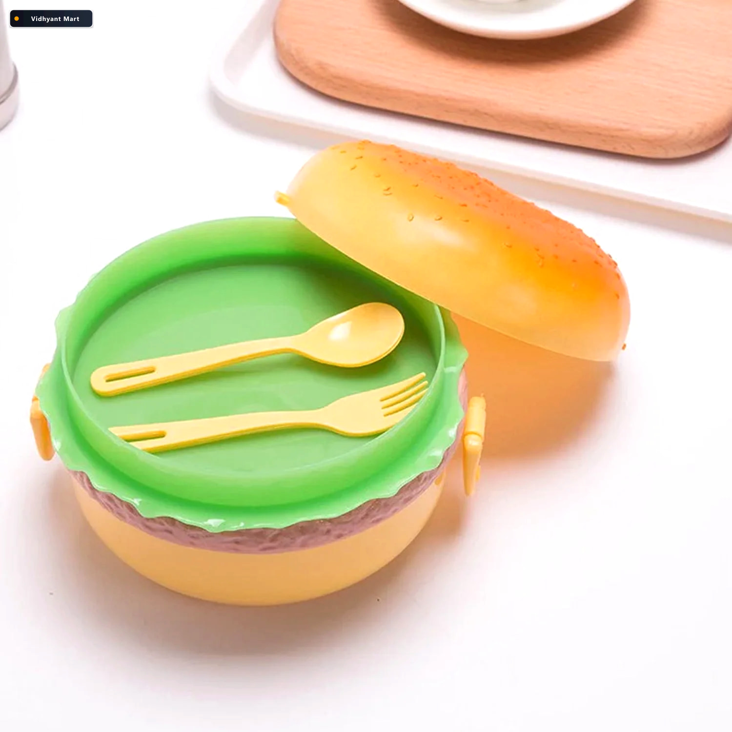 Vidhyant Mart Burger Shape Lunch Box Double Layer 1000ml For Kid 1