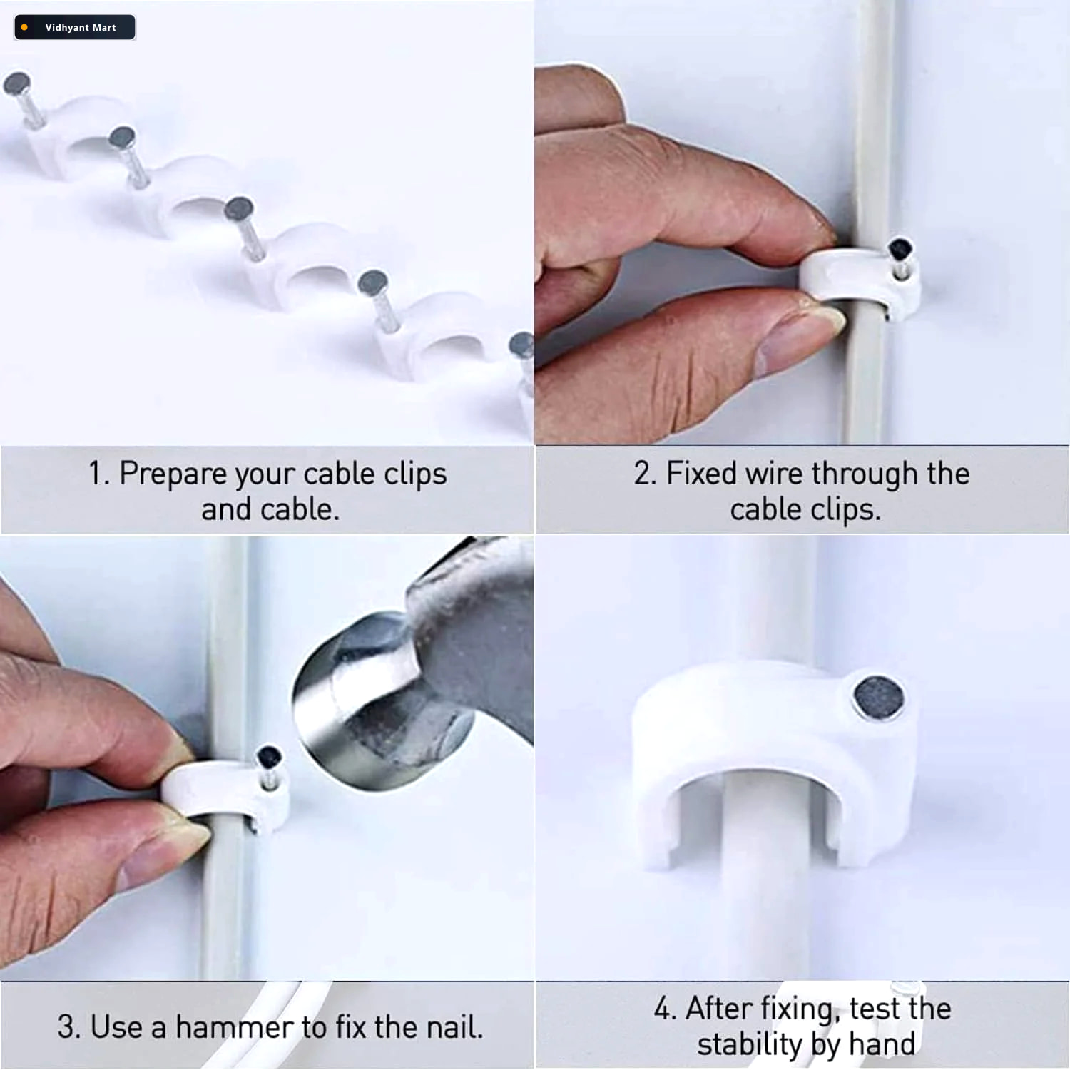 Vidhyant Mart Cable Clip Heavy Duty 8mm Plastic Clip With Steel 3