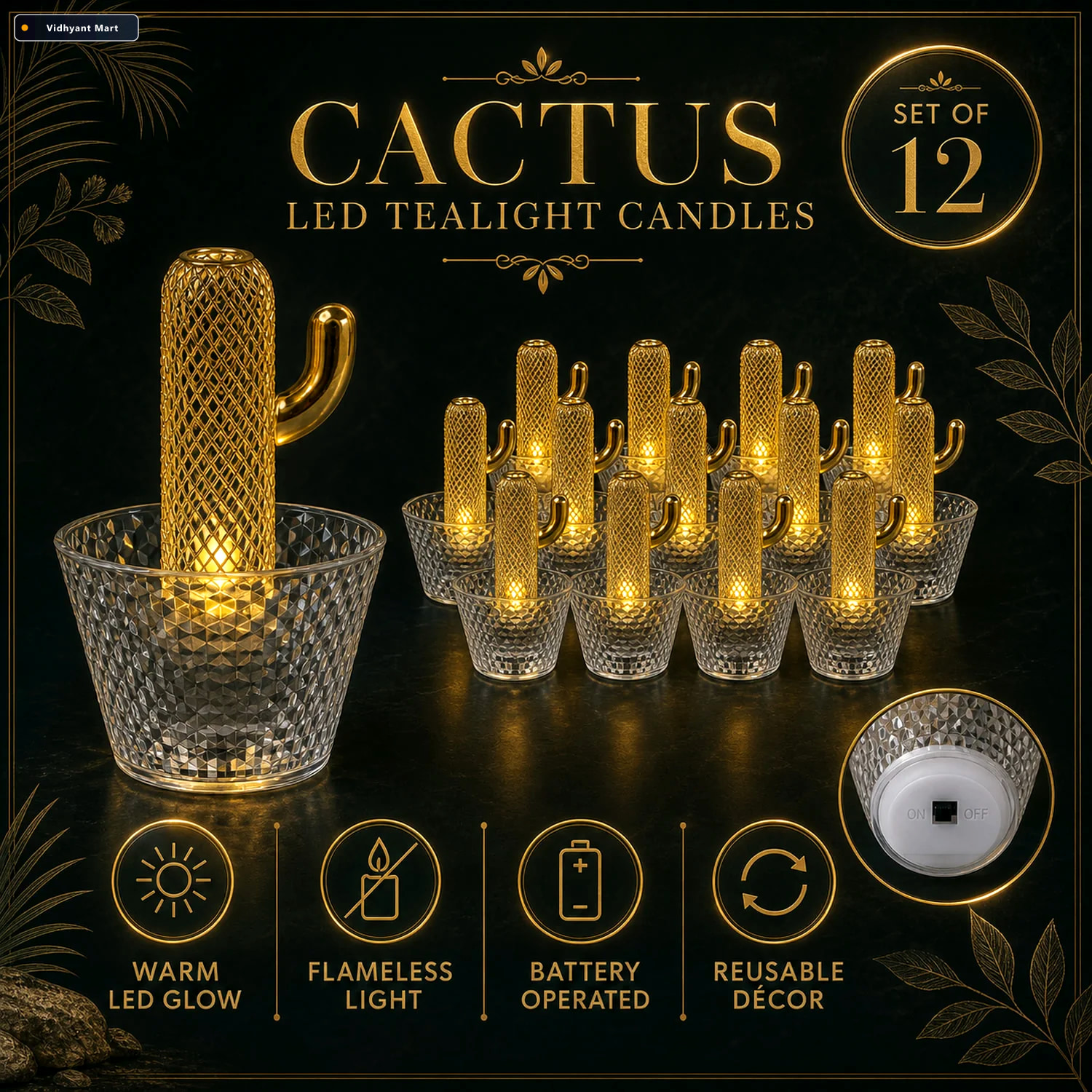 Vidhyant Mart Cactus Led Tealight Candles Unique Flameless Decor 2
