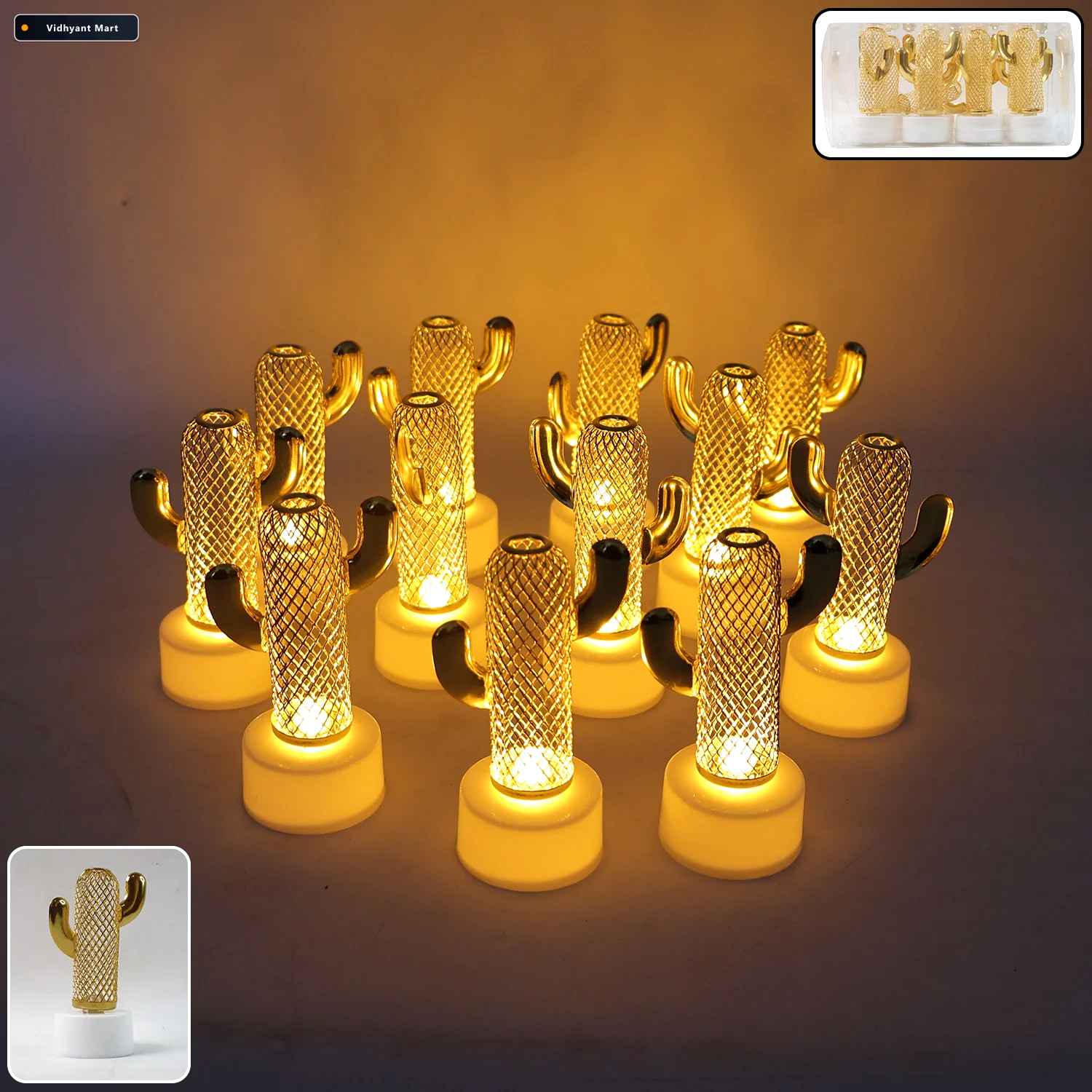 Vidhyant Mart Cactus Shaped Flameless Led Candles Set Of 12 Safe 3