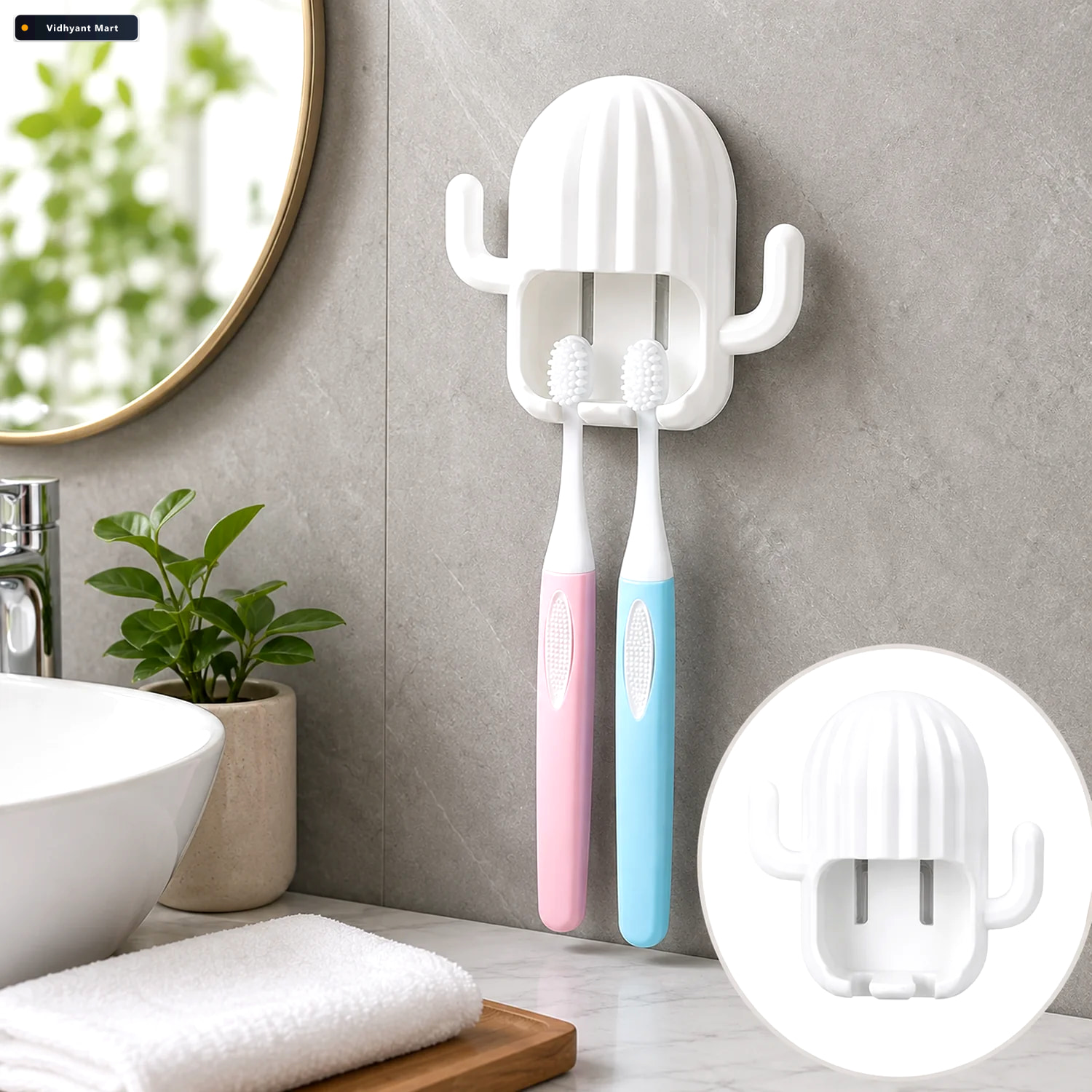 Vidhyant Mart Cactus Toothbrush Holder Wall Mounted With Dust Pr 1