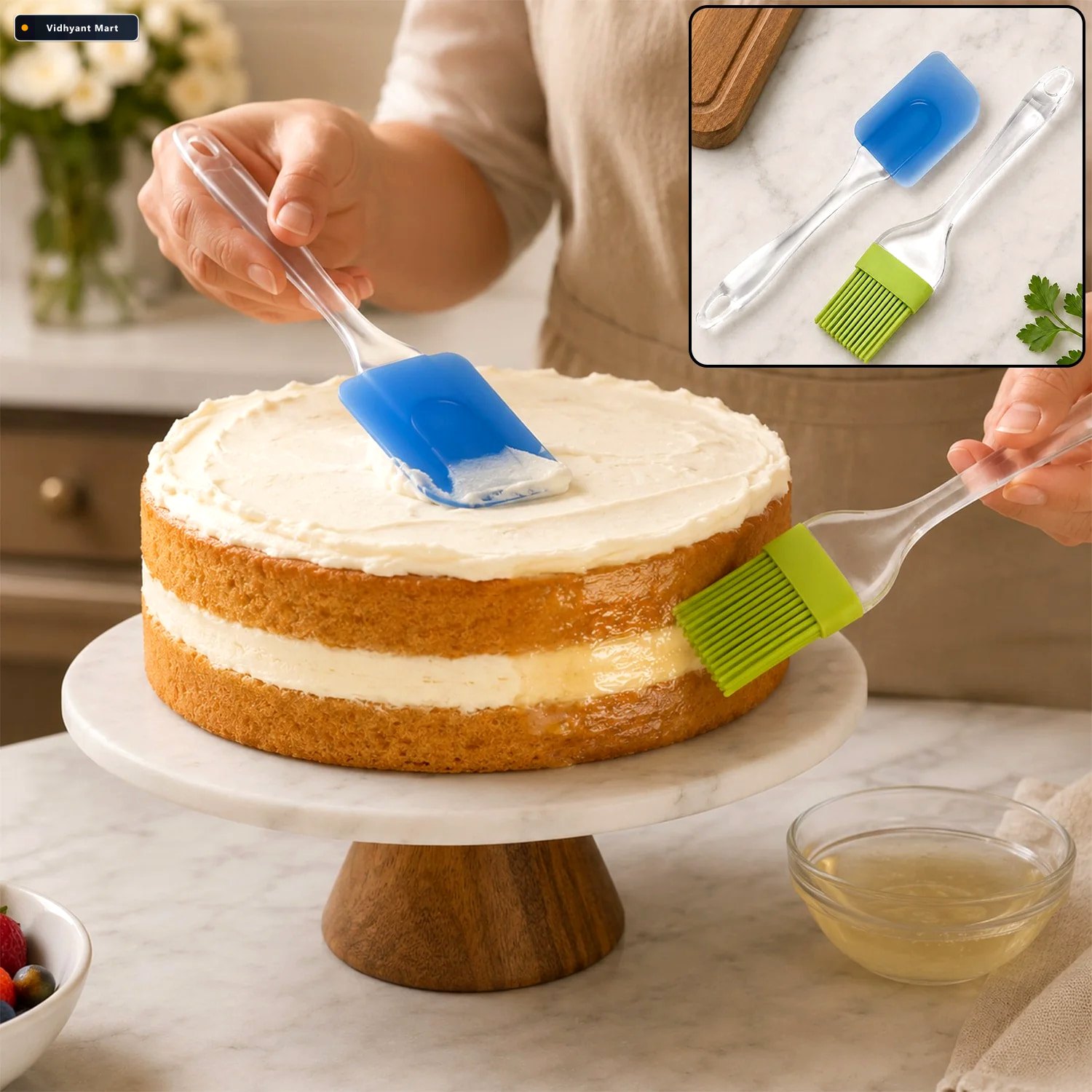 Vidhyant Mart Cake Pastry Brush And Spatula Set Silicone Baking 2
