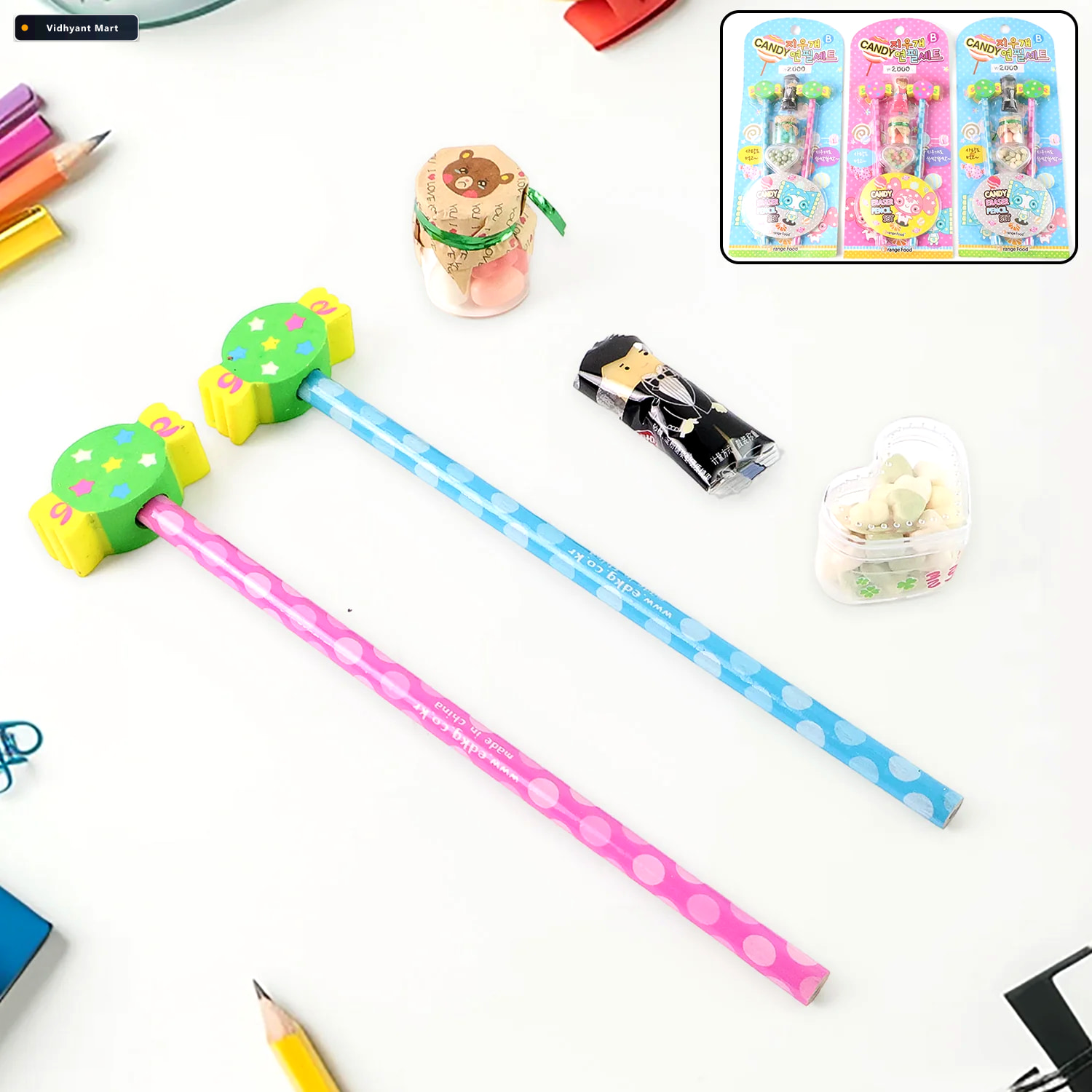 Vidhyant Mart Candy Themed Pencil Set Fun Kids Stationery Combo 4