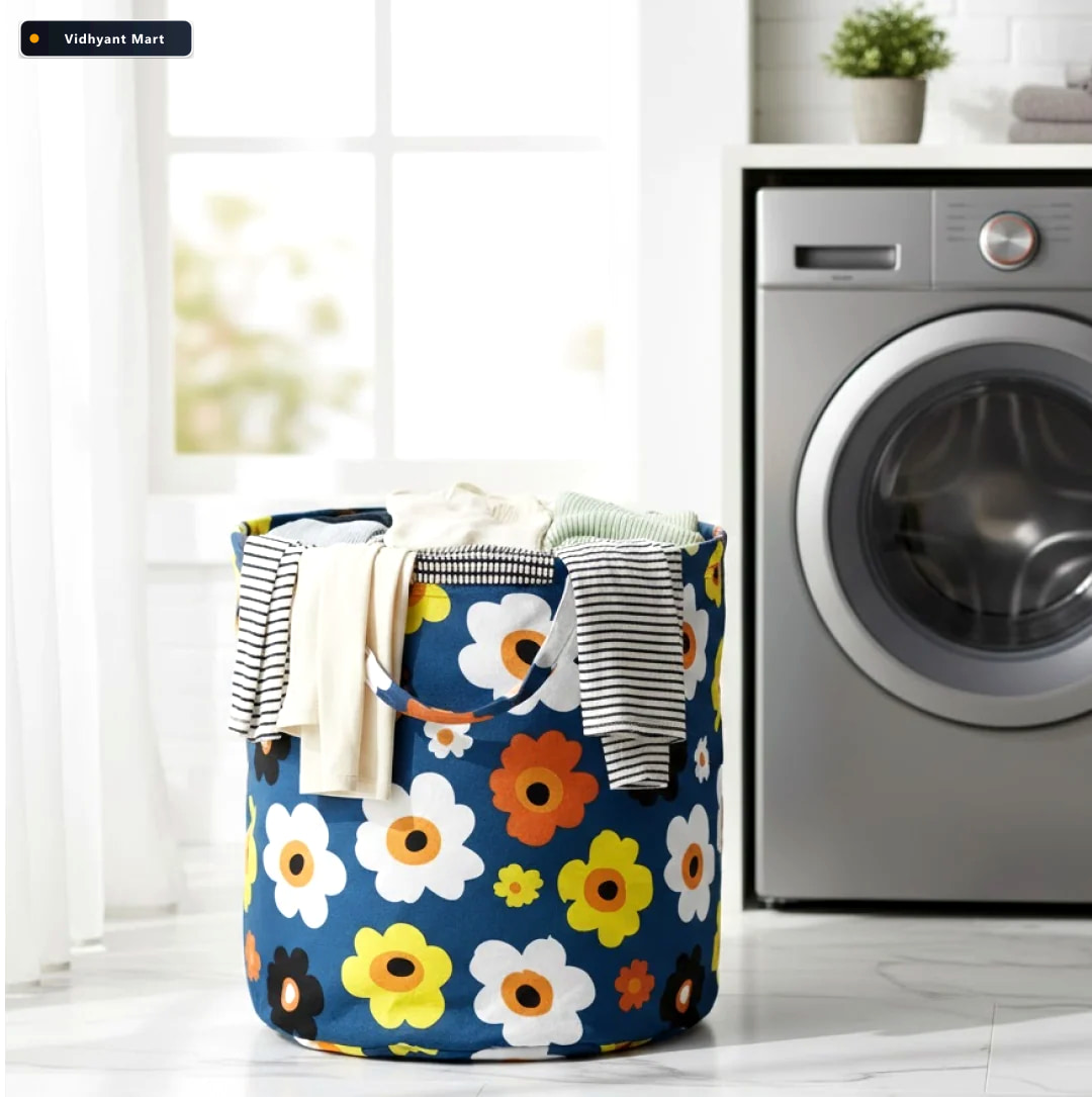 Vidhyant Mart Canvas Laundry Bag For Home Toy Storage Collapsibl 3