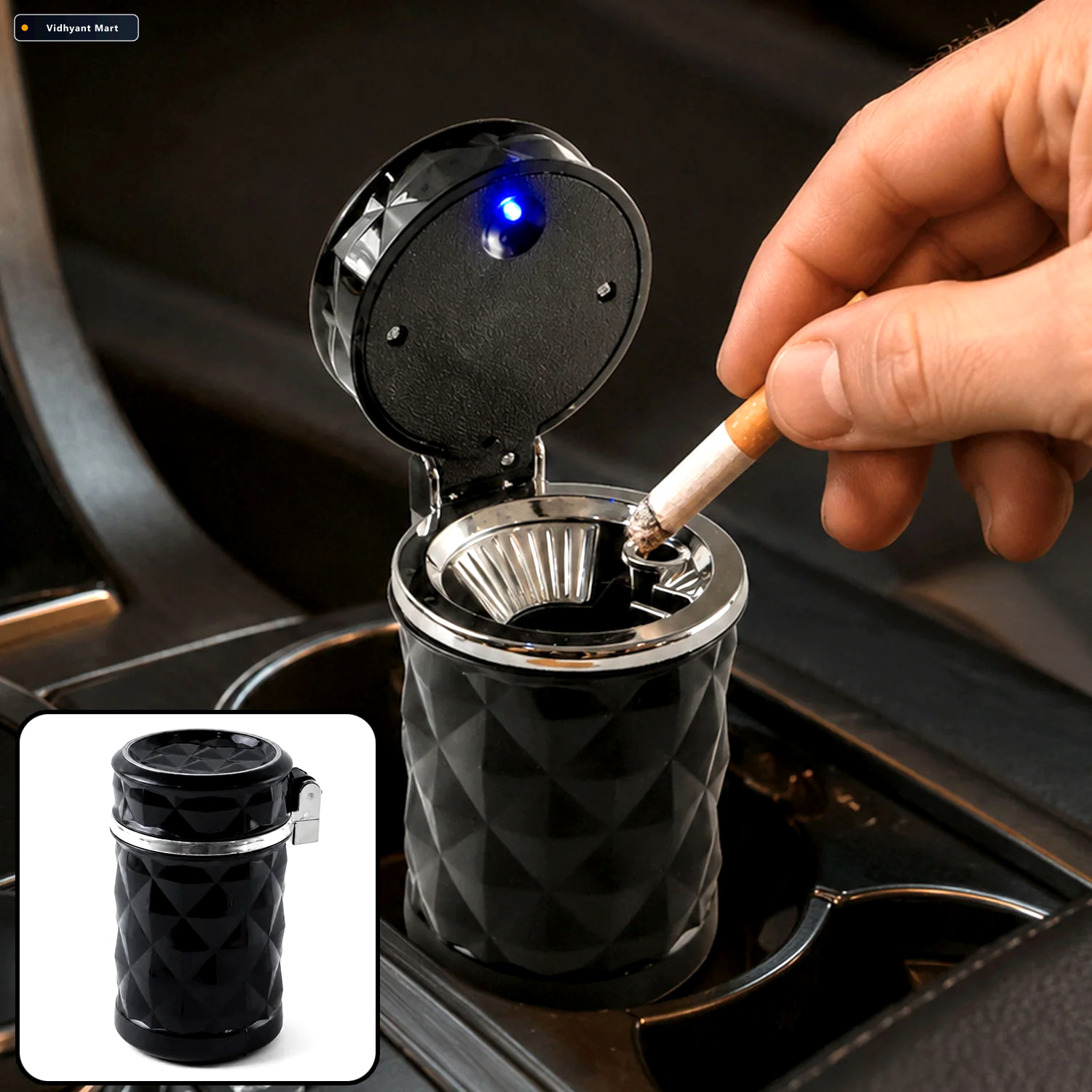 Vidhyant Mart Car Cupholder Ashtray Led Light Lid Portable Bin V 1