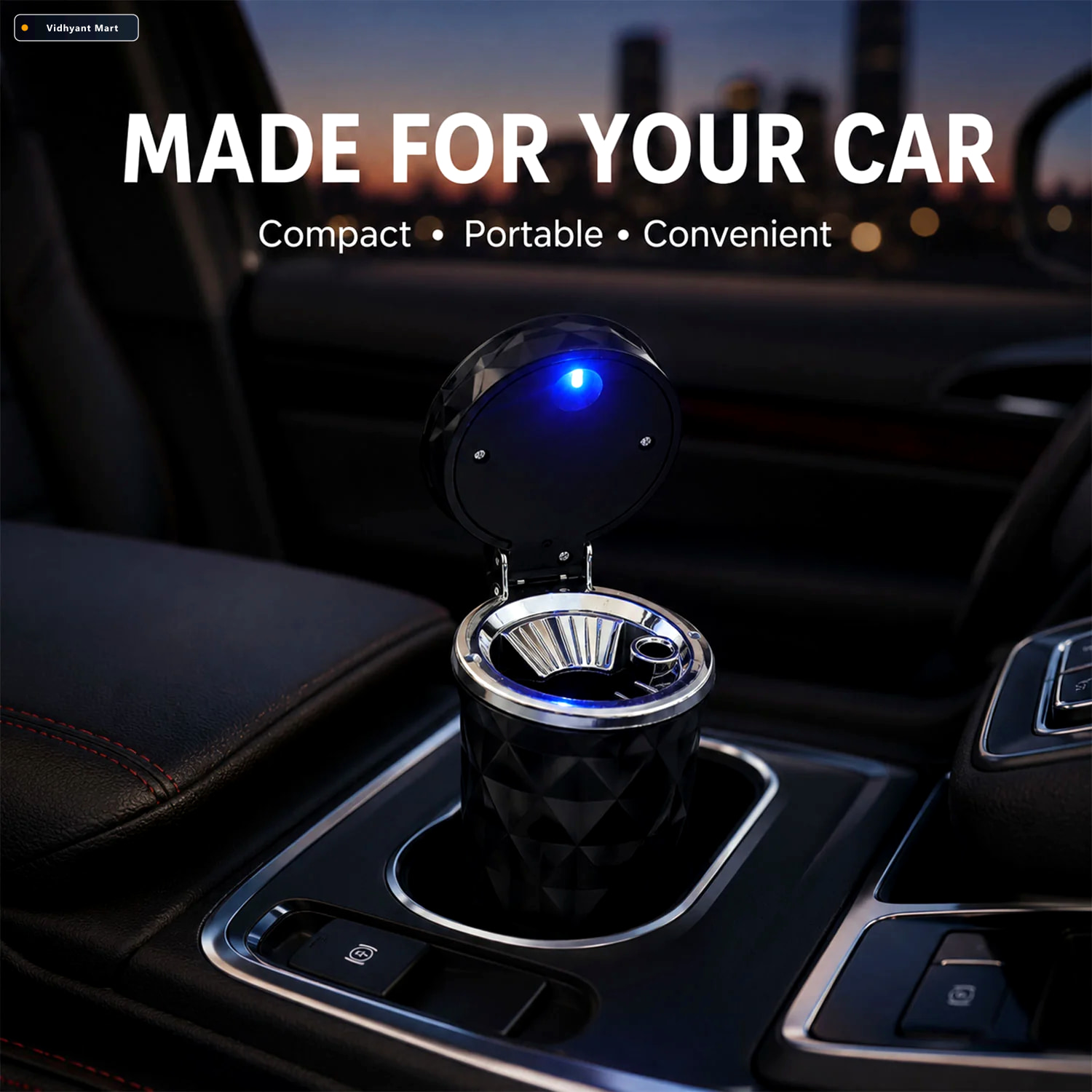 Vidhyant Mart Car Cupholder Ashtray Led Light Lid Portable Bin V 2