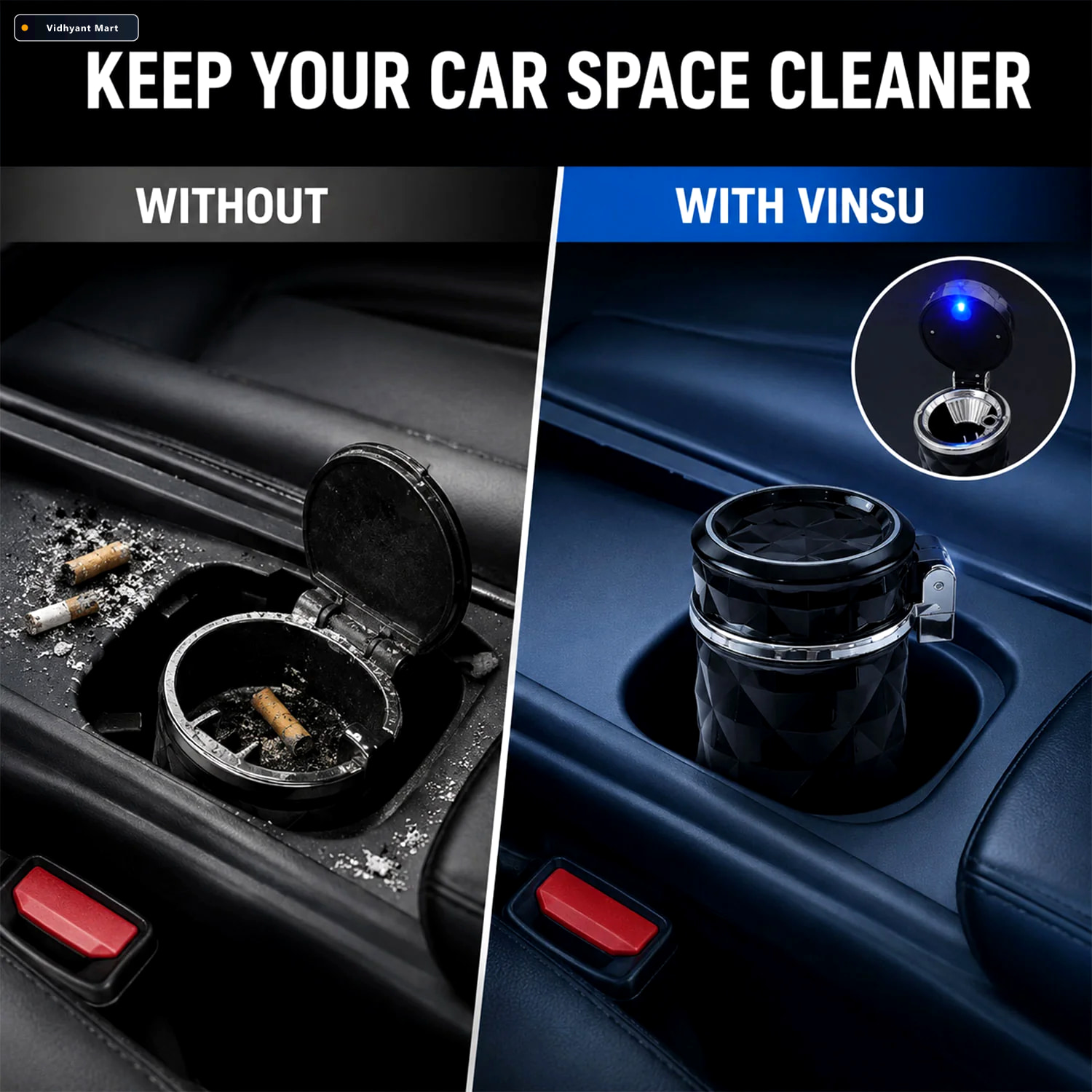 Vidhyant Mart Car Cupholder Ashtray Led Light Lid Portable Bin V 3
