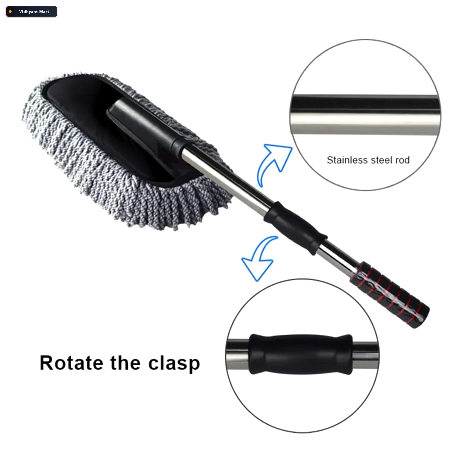 Vidhyant Mart Car Duster Retractable Handle Microfiber Velvet Wh 4