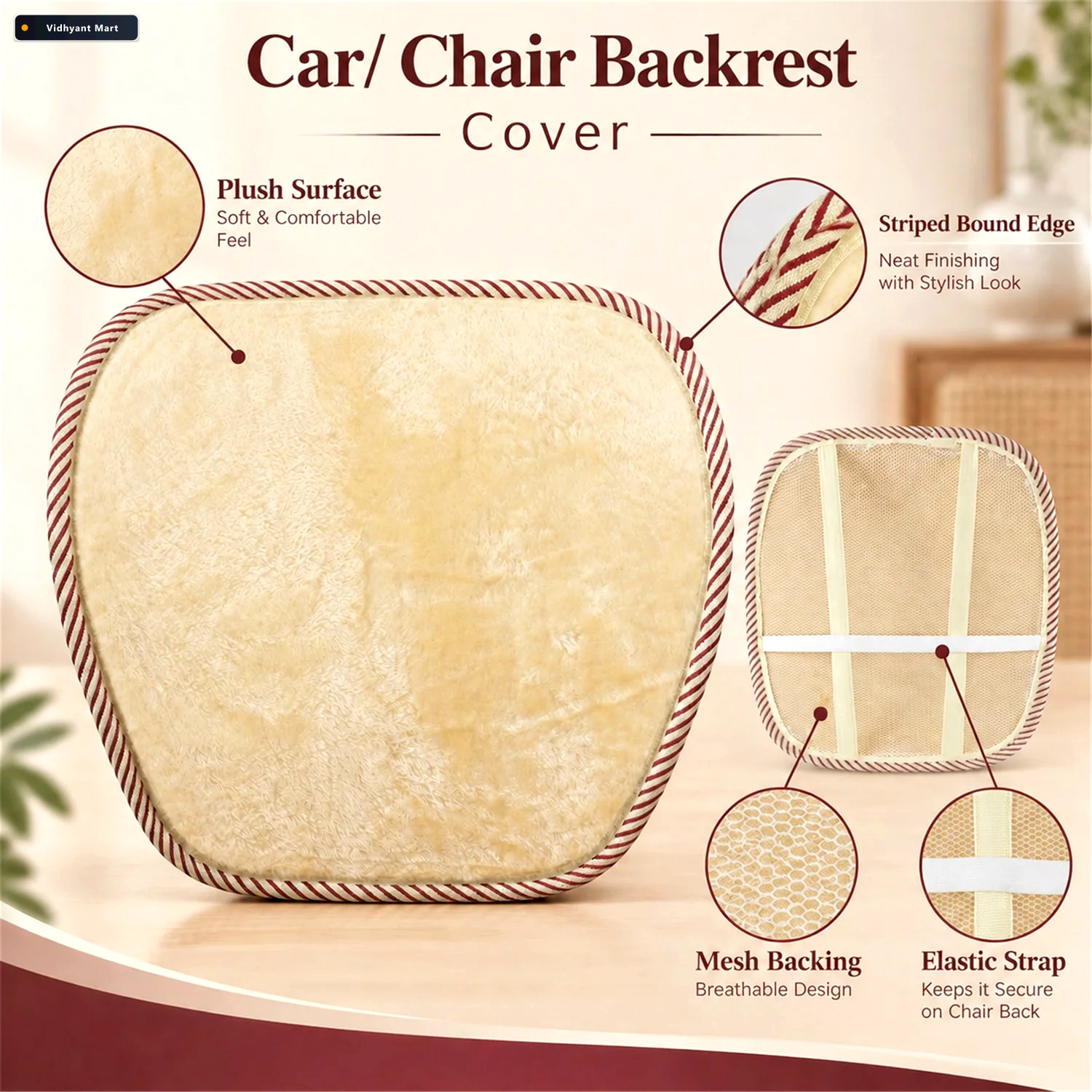 Vidhyant Mart Car Seat Backrest Cover With Mesh Backing And Elas 3