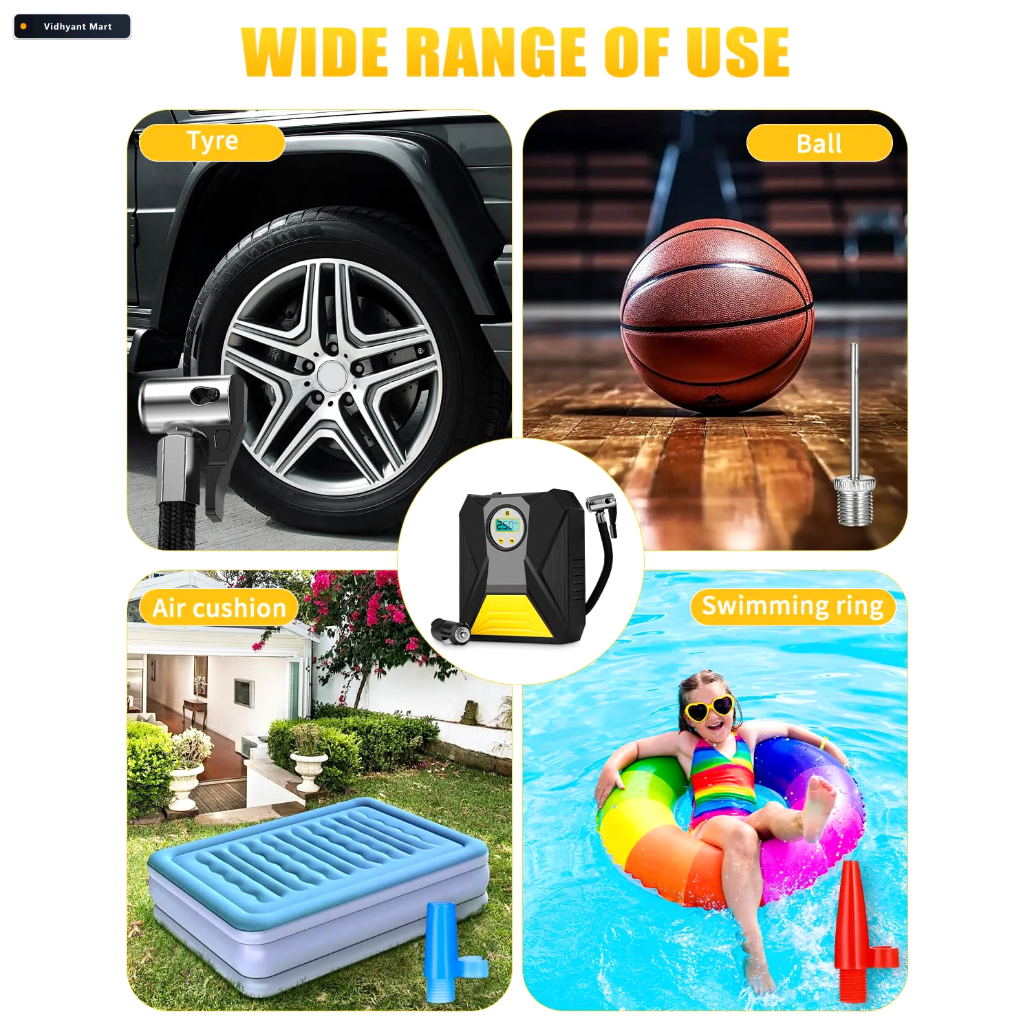 Vidhyant Mart Car Tyre Air Compressor Mini Digital Portable Pump 3