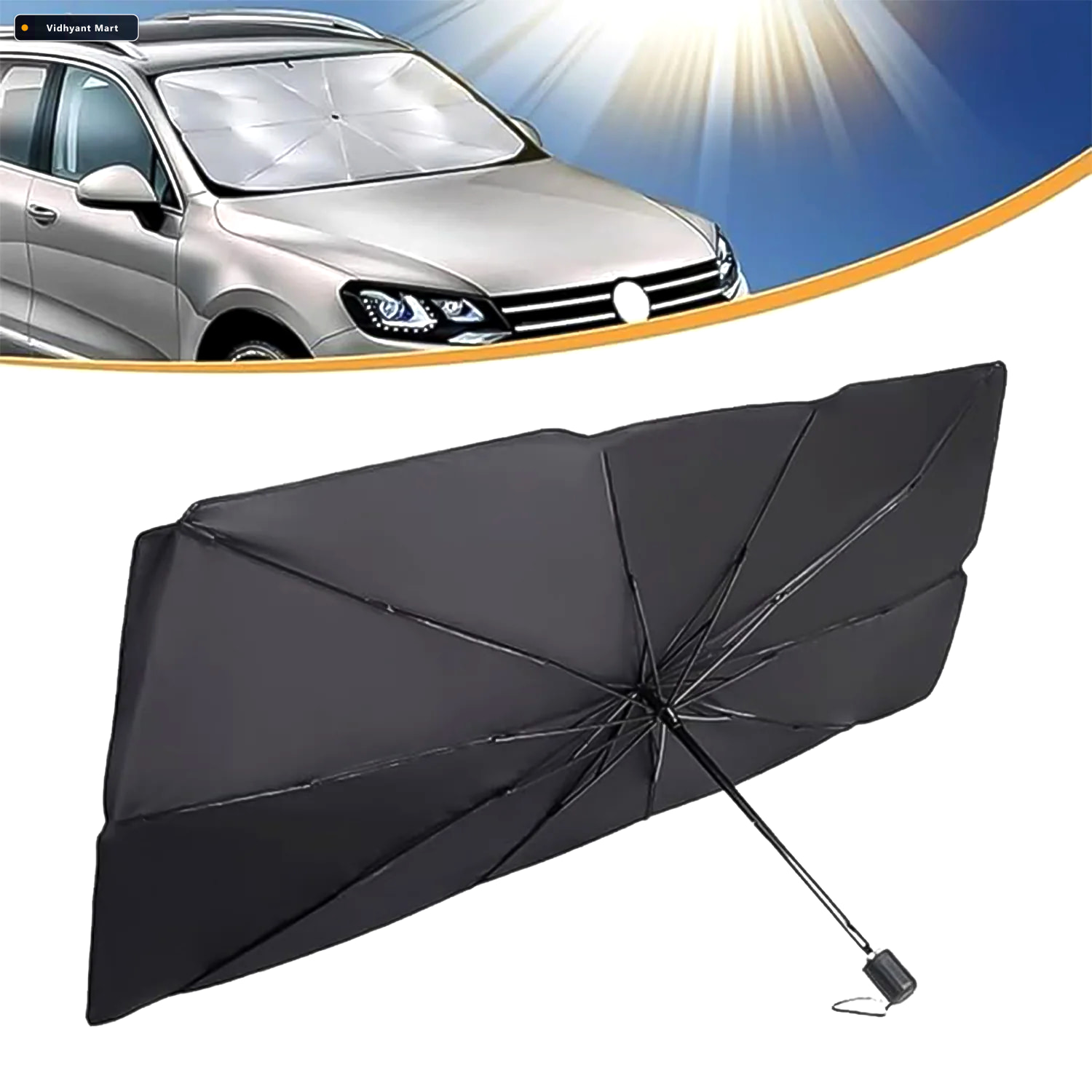 Vidhyant Mart Car Windshield Sun Shade Foldable Uv Protector Vel 2
