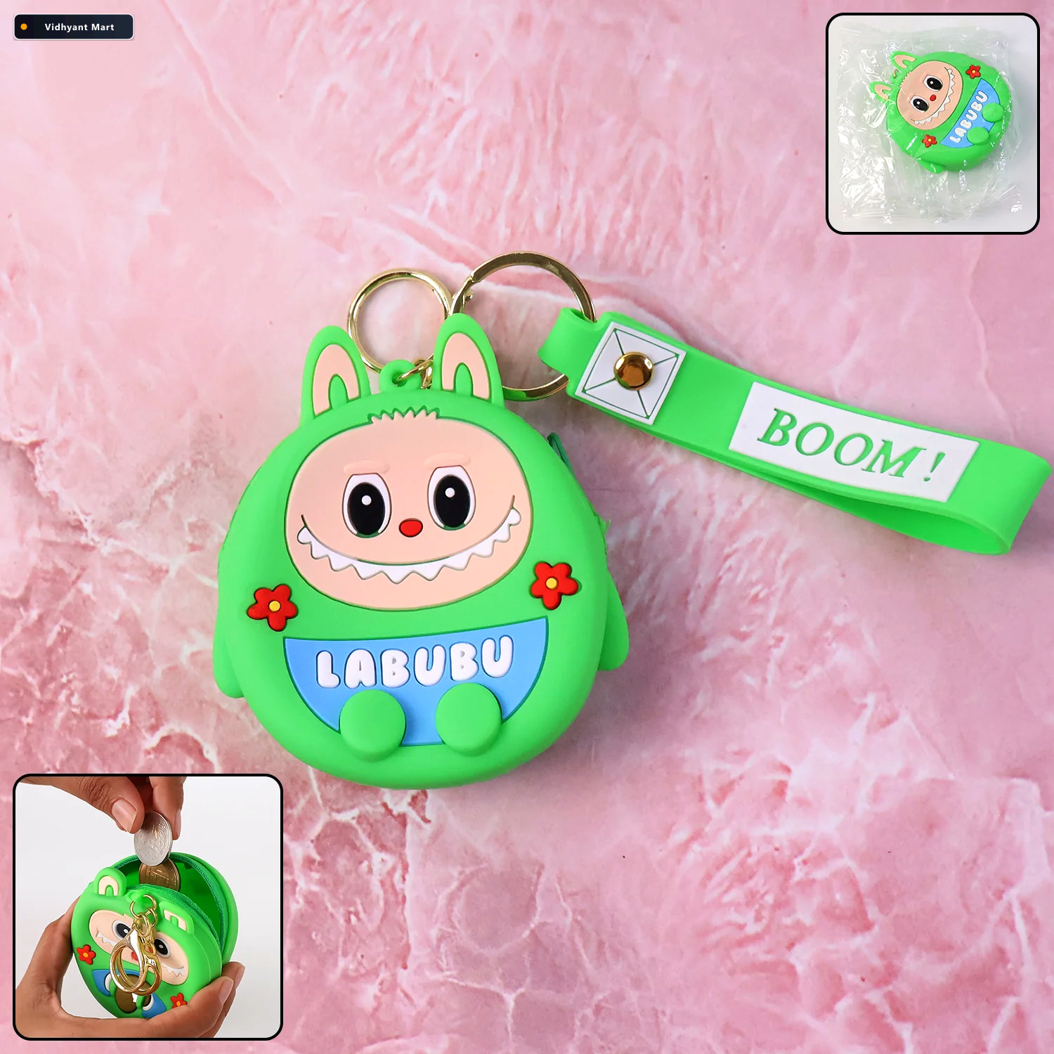 Vidhyant Mart Cartoon Coin Pouch With Keychain Cute Compact Orga 1
